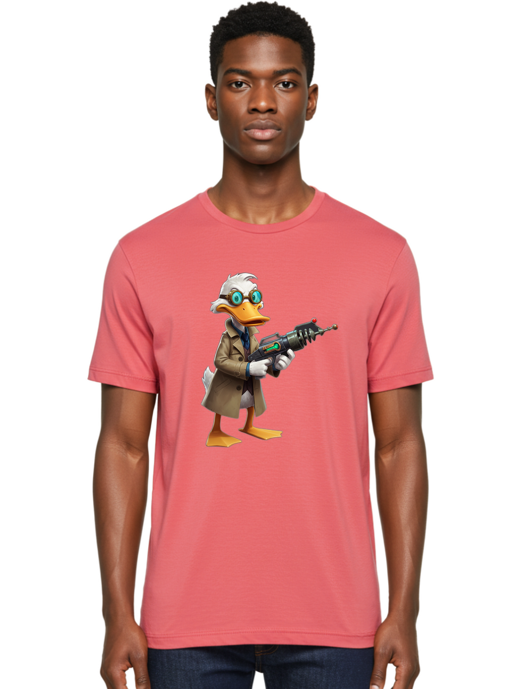 Duck-With-Ray-Gun Men'S Graphic Tee, 100% Cotton, Comfortable Casual Summer Wear, Machine Washable, Vintage Camera, Old Camera, Antique Camera, Black Camera, Classic Photography, Photography Equipment, Nostalgic Device, Film Camera, Camera Art Bam350