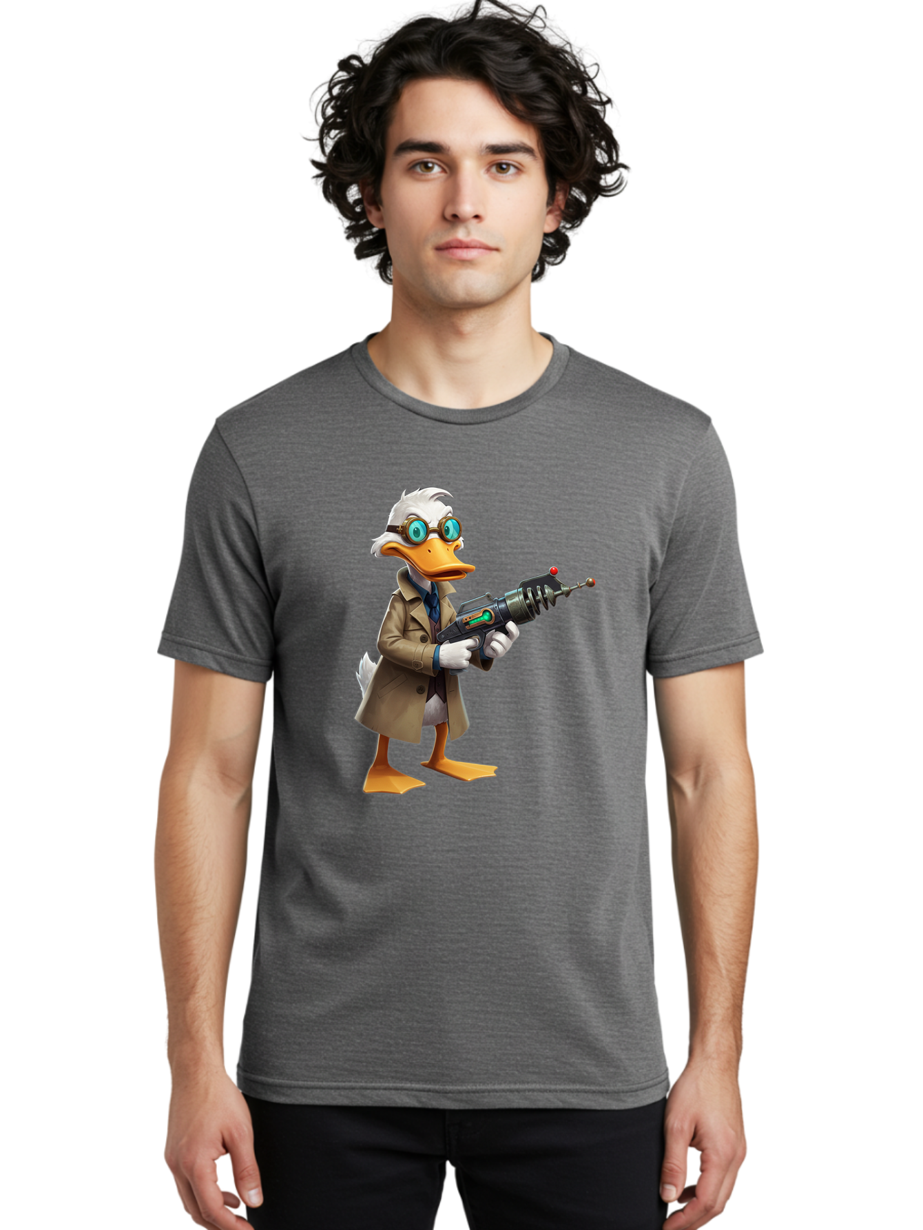 Duck-With-Ray-Gun Men'S Graphic Tee, 100% Cotton, Comfortable Casual Summer Wear, Machine Washable, Vintage Camera, Old Camera, Antique Camera, Black Camera, Classic Photography, Photography Equipment, Nostalgic Device, Film Camera, Camera Art Bam350