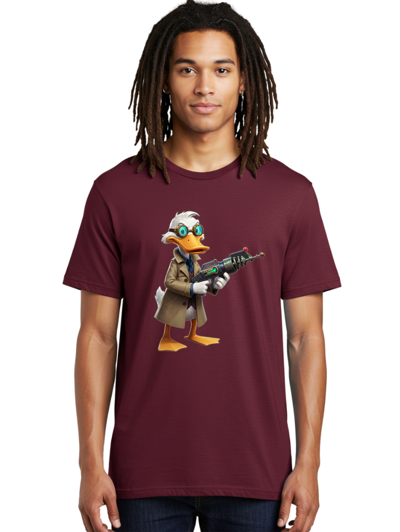 Duck-With-Ray-Gun Men'S Graphic Tee, 100% Cotton, Comfortable Casual Summer Wear, Machine Washable, Vintage Camera, Old Camera, Antique Camera, Black Camera, Classic Photography, Photography Equipment, Nostalgic Device, Film Camera, Camera Art Bam350