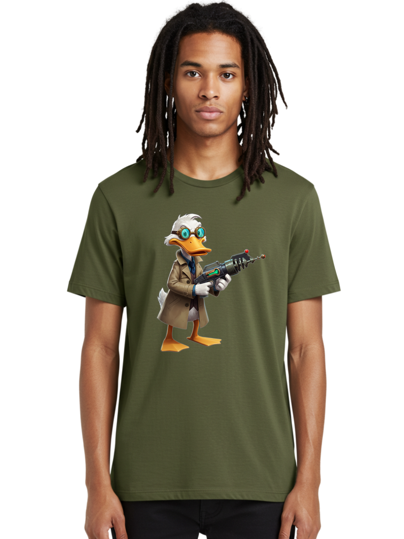 Duck-With-Ray-Gun Men'S Graphic Tee, 100% Cotton, Comfortable Casual Summer Wear, Machine Washable, Vintage Camera, Old Camera, Antique Camera, Black Camera, Classic Photography, Photography Equipment, Nostalgic Device, Film Camera, Camera Art Bam350