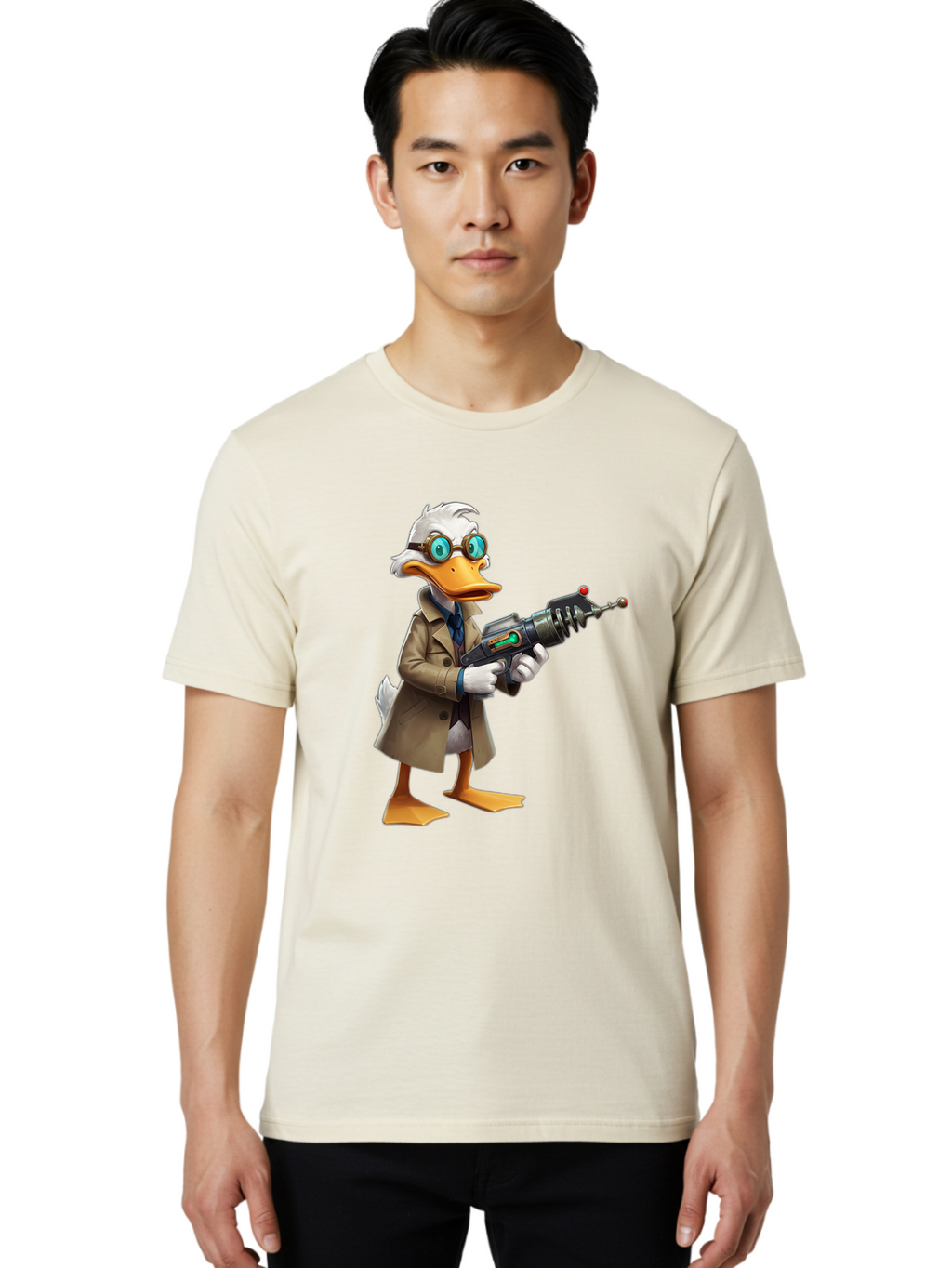 Duck-With-Ray-Gun Men'S Graphic Tee, 100% Cotton, Comfortable Casual Summer Wear, Machine Washable, Vintage Camera, Old Camera, Antique Camera, Black Camera, Classic Photography, Photography Equipment, Nostalgic Device, Film Camera, Camera Art Bam350