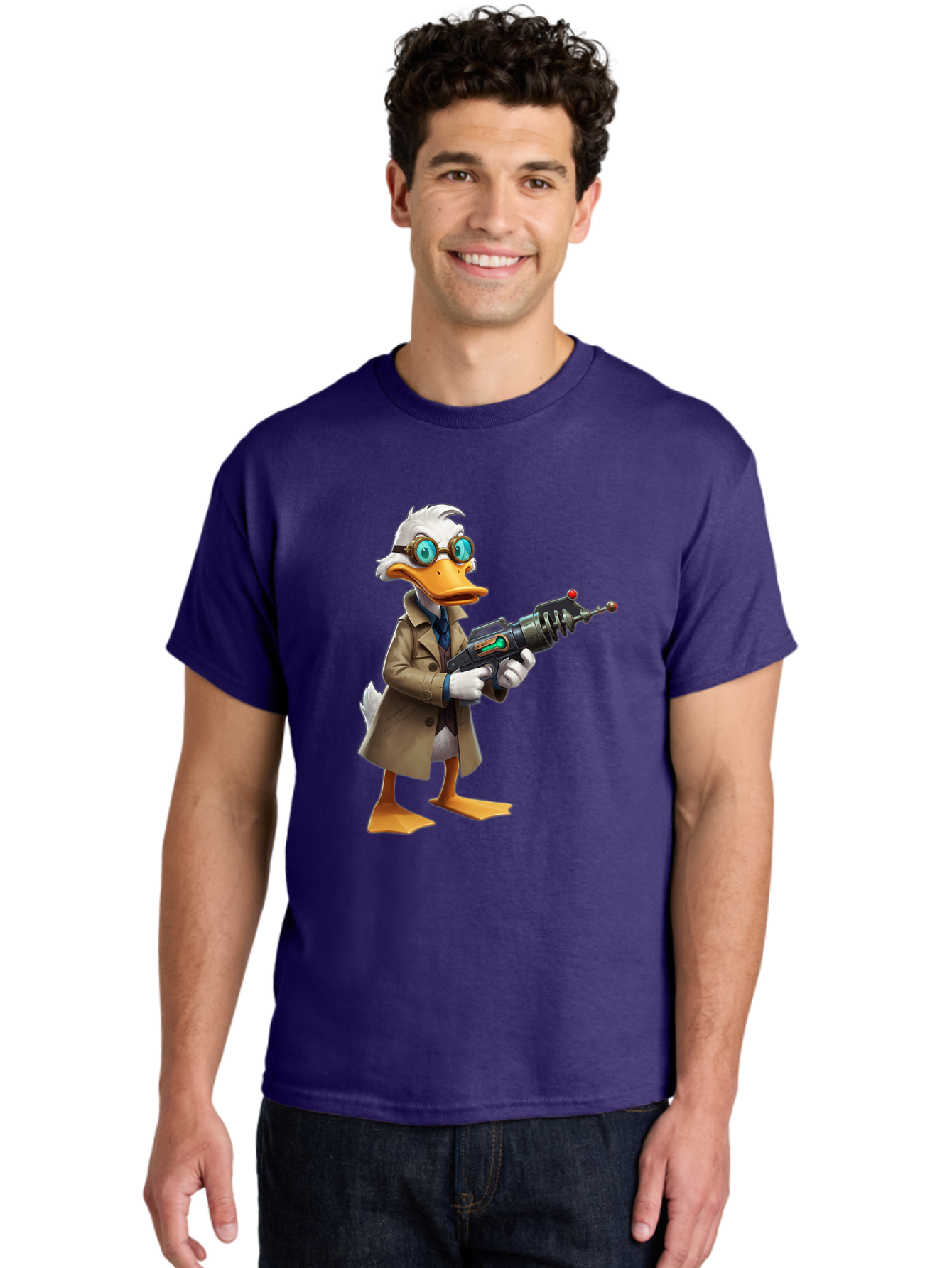 Duck-With-Ray-Gun Men'S Graphic Tee, 100% Cotton, Comfortable Casual Summer Wear, Machine Washable, Vintage Camera, Old Camera, Antique Camera, Black Camera, Classic Photography, Photography Equipment, Nostalgic Device, Film Camera, Camera Art Bam350