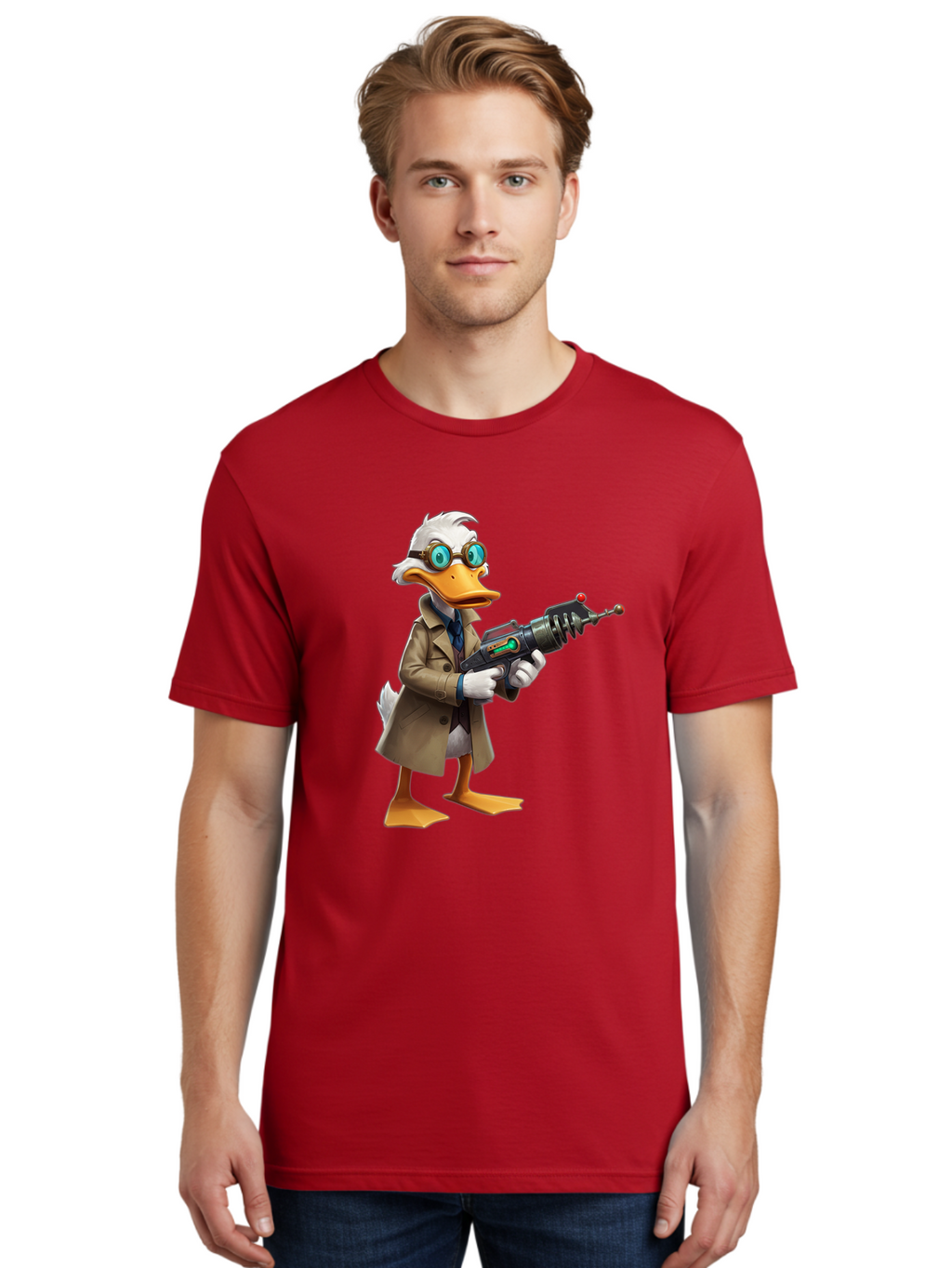 Duck-With-Ray-Gun Men'S Graphic Tee, 100% Cotton, Comfortable Casual Summer Wear, Machine Washable, Vintage Camera, Old Camera, Antique Camera, Black Camera, Classic Photography, Photography Equipment, Nostalgic Device, Film Camera, Camera Art Bam350