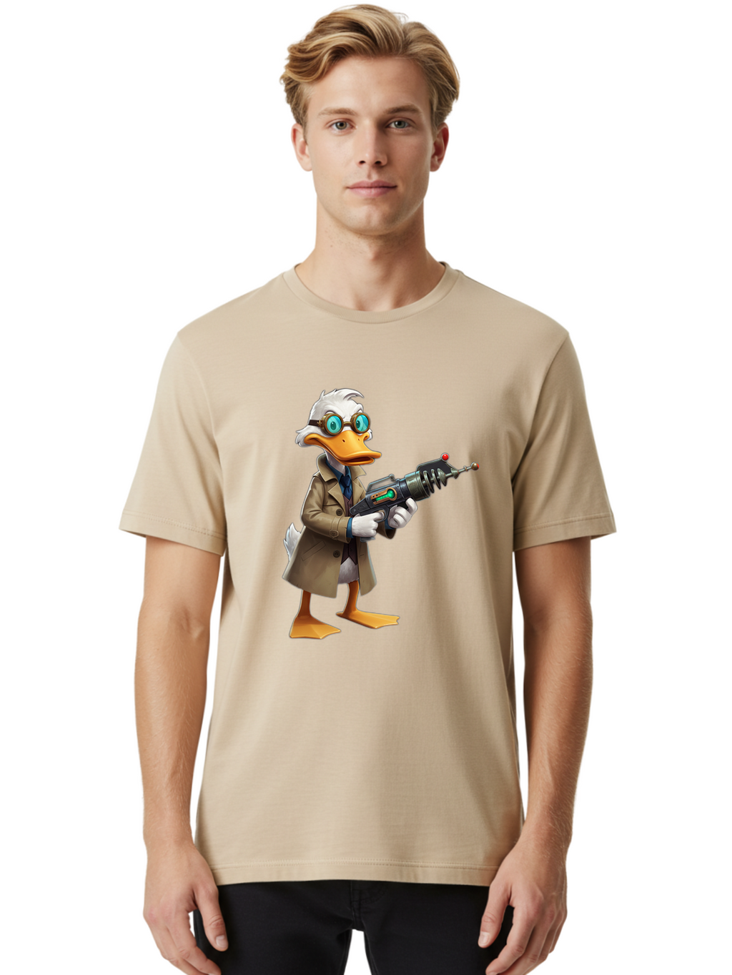 Duck-With-Ray-Gun Men'S Graphic Tee, 100% Cotton, Comfortable Casual Summer Wear, Machine Washable, Vintage Camera, Old Camera, Antique Camera, Black Camera, Classic Photography, Photography Equipment, Nostalgic Device, Film Camera, Camera Art Bam350