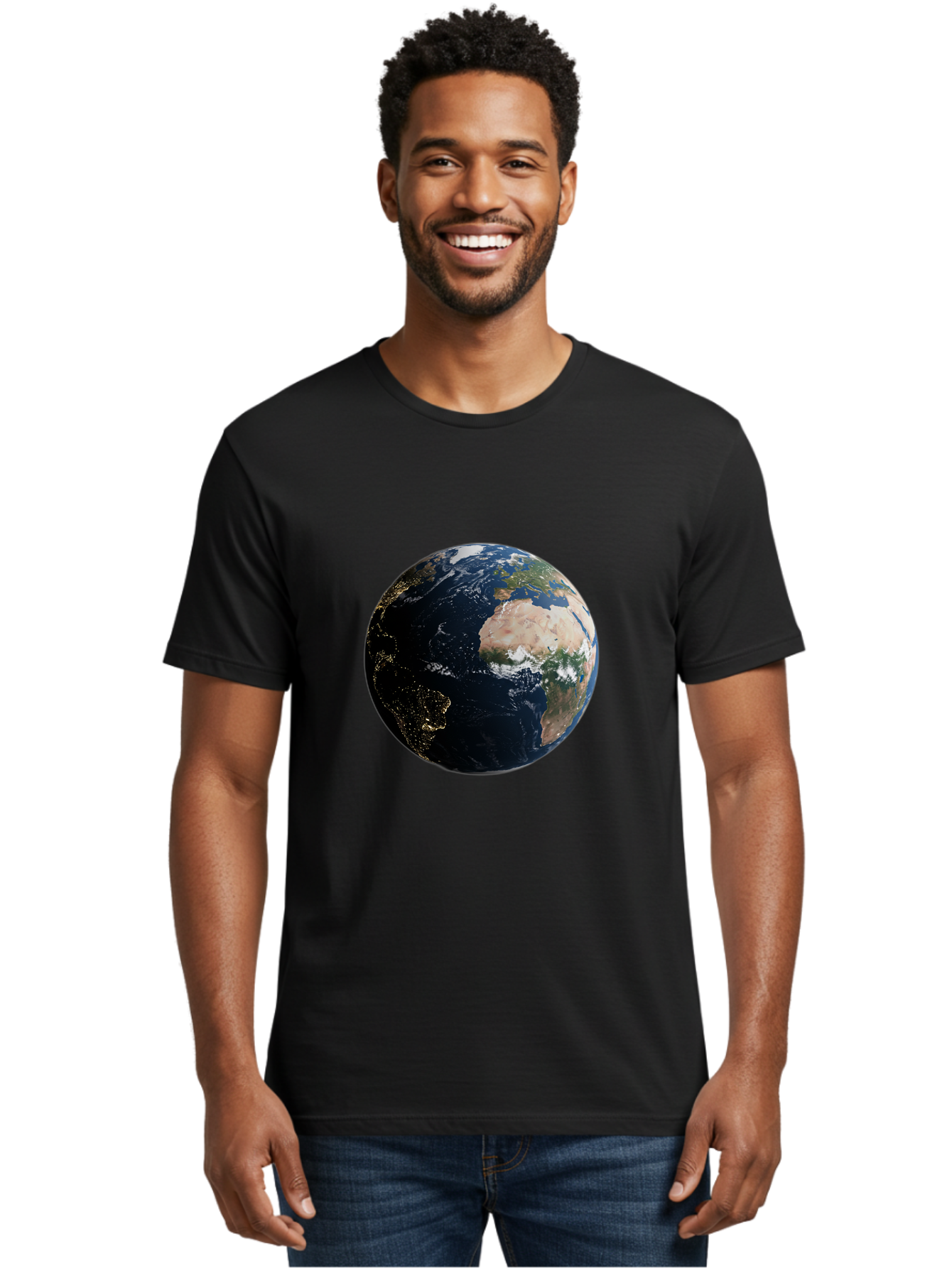 Earth-From-Space-1 Men'S Graphic Tee, 100% Cotton, Comfortable Casual Summer Wear, Machine Washable, Vintage Camera, Old Camera, Antique Camera, Black Camera, Classic Photography, Photography Equipment, Nostalgic Device, Film Camera, Bam356