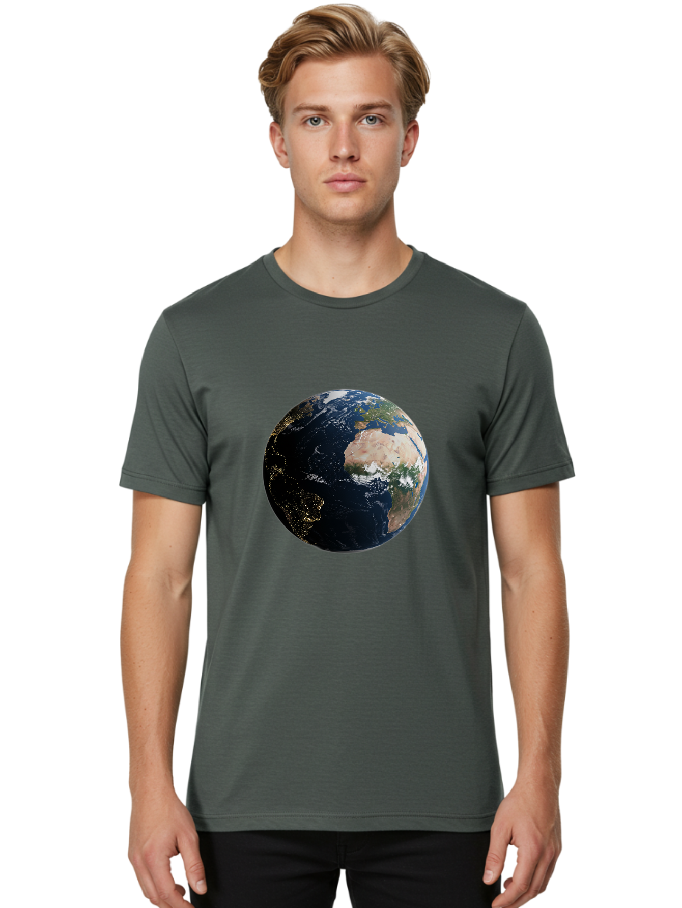 Earth-From-Space-1 Men'S Graphic Tee, 100% Cotton, Comfortable Casual Summer Wear, Machine Washable, Vintage Camera, Old Camera, Antique Camera, Black Camera, Classic Photography, Photography Equipment, Nostalgic Device, Film Camera, Bam356