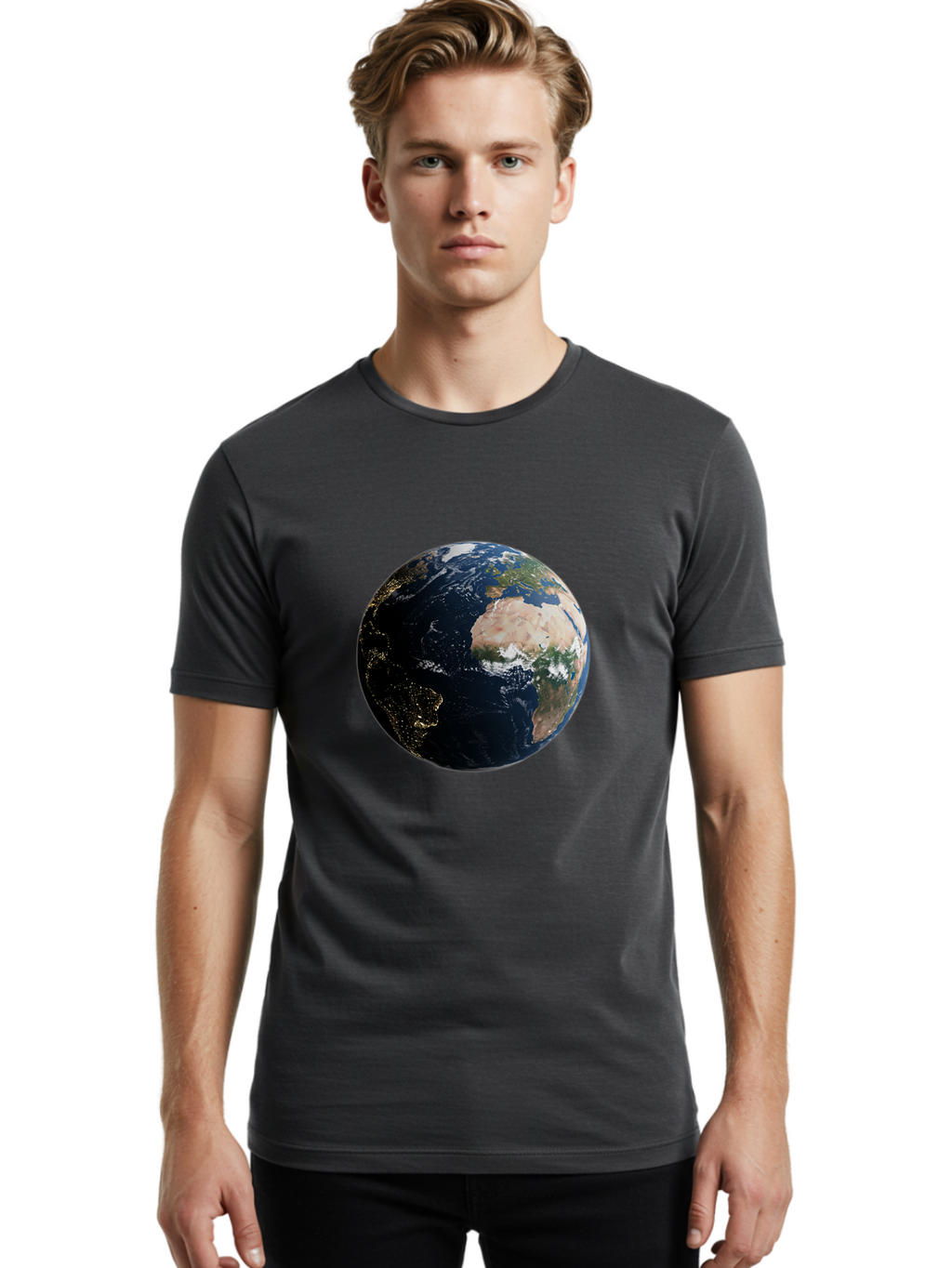 Earth-From-Space-1 Men'S Graphic Tee, 100% Cotton, Comfortable Casual Summer Wear, Machine Washable, Vintage Camera, Old Camera, Antique Camera, Black Camera, Classic Photography, Photography Equipment, Nostalgic Device, Film Camera, Bam356