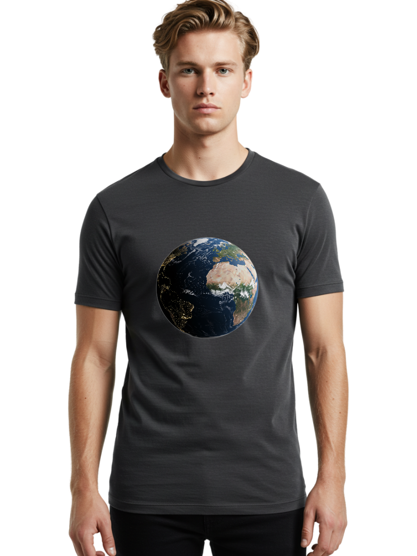 Earth-From-Space-1 Men'S Graphic Tee, 100% Cotton, Comfortable Casual Summer Wear, Machine Washable, Vintage Camera, Old Camera, Antique Camera, Black Camera, Classic Photography, Photography Equipment, Nostalgic Device, Film Camera, Bam356