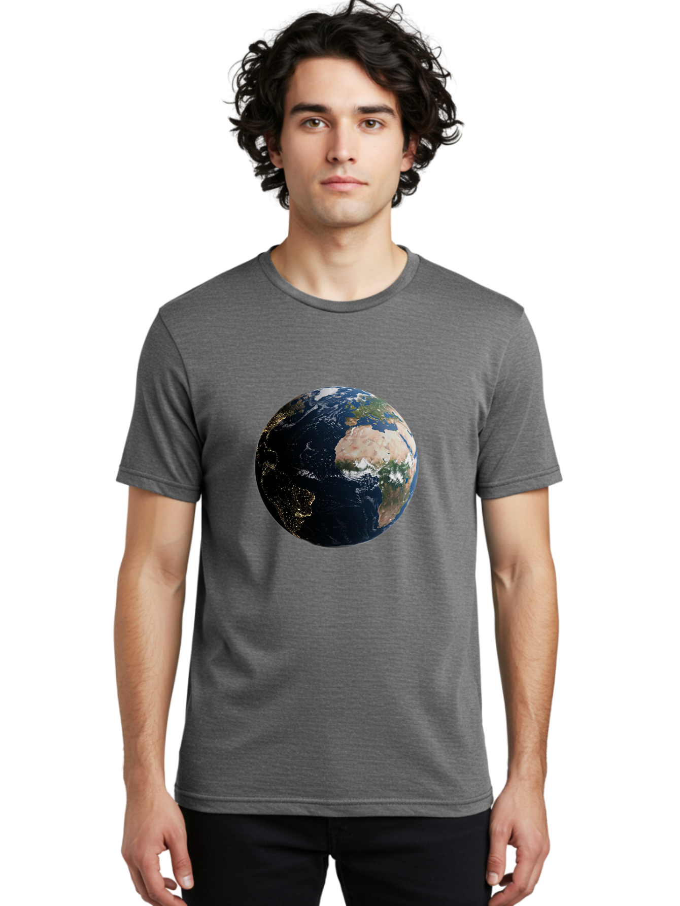 Earth-From-Space-1 Men'S Graphic Tee, 100% Cotton, Comfortable Casual Summer Wear, Machine Washable, Vintage Camera, Old Camera, Antique Camera, Black Camera, Classic Photography, Photography Equipment, Nostalgic Device, Film Camera, Bam356