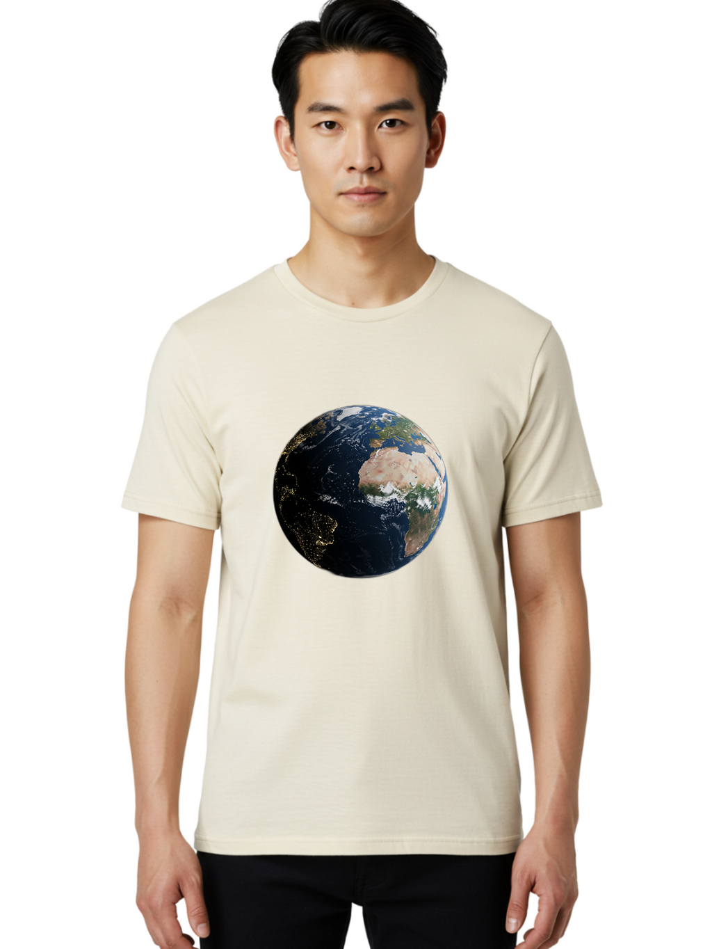 Earth-From-Space-1 Men'S Graphic Tee, 100% Cotton, Comfortable Casual Summer Wear, Machine Washable, Vintage Camera, Old Camera, Antique Camera, Black Camera, Classic Photography, Photography Equipment, Nostalgic Device, Film Camera, Bam356