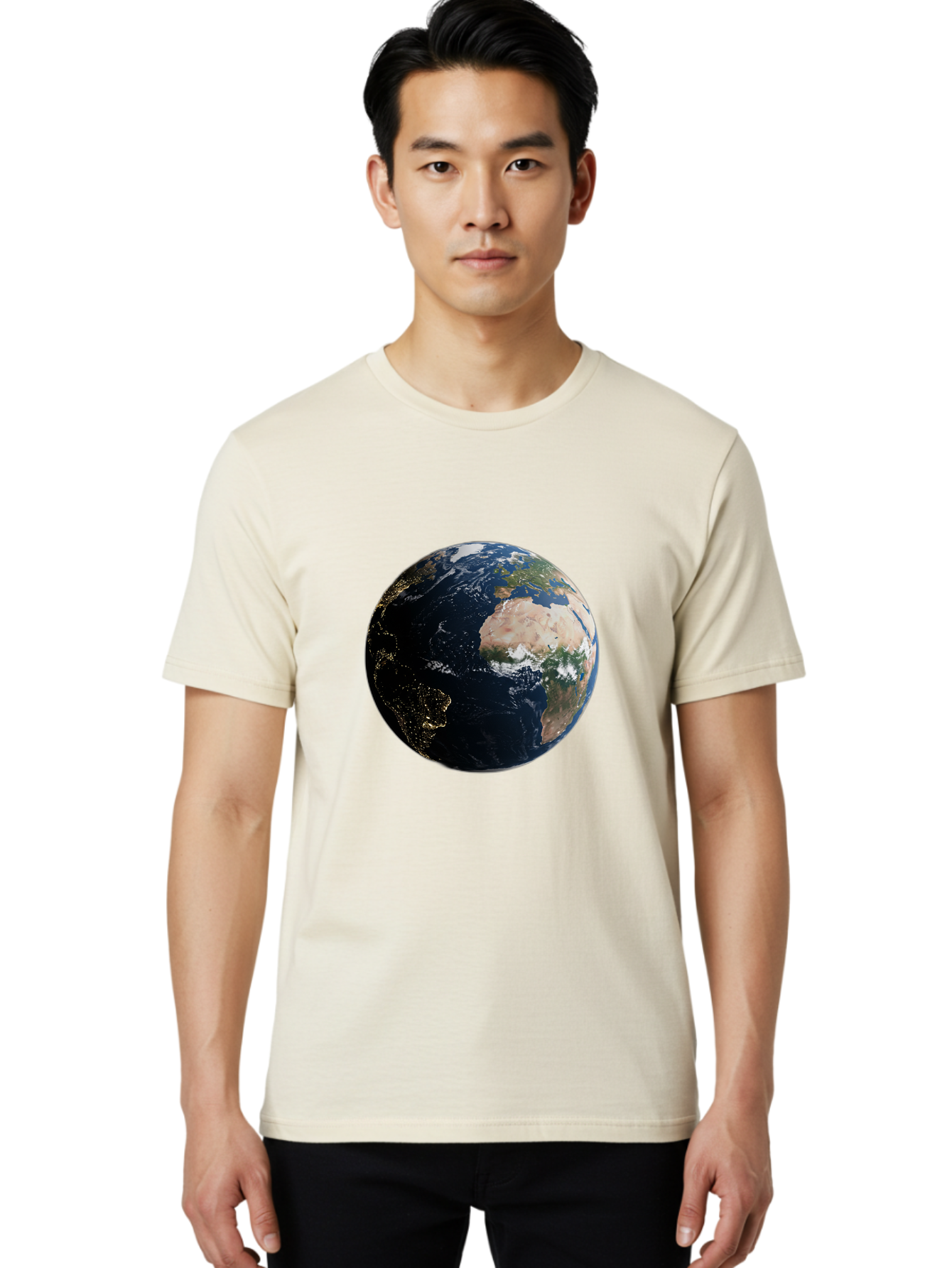 Earth-From-Space-1 Men'S Graphic Tee, 100% Cotton, Comfortable Casual Summer Wear, Machine Washable, Vintage Camera, Old Camera, Antique Camera, Black Camera, Classic Photography, Photography Equipment, Nostalgic Device, Film Camera, Bam356