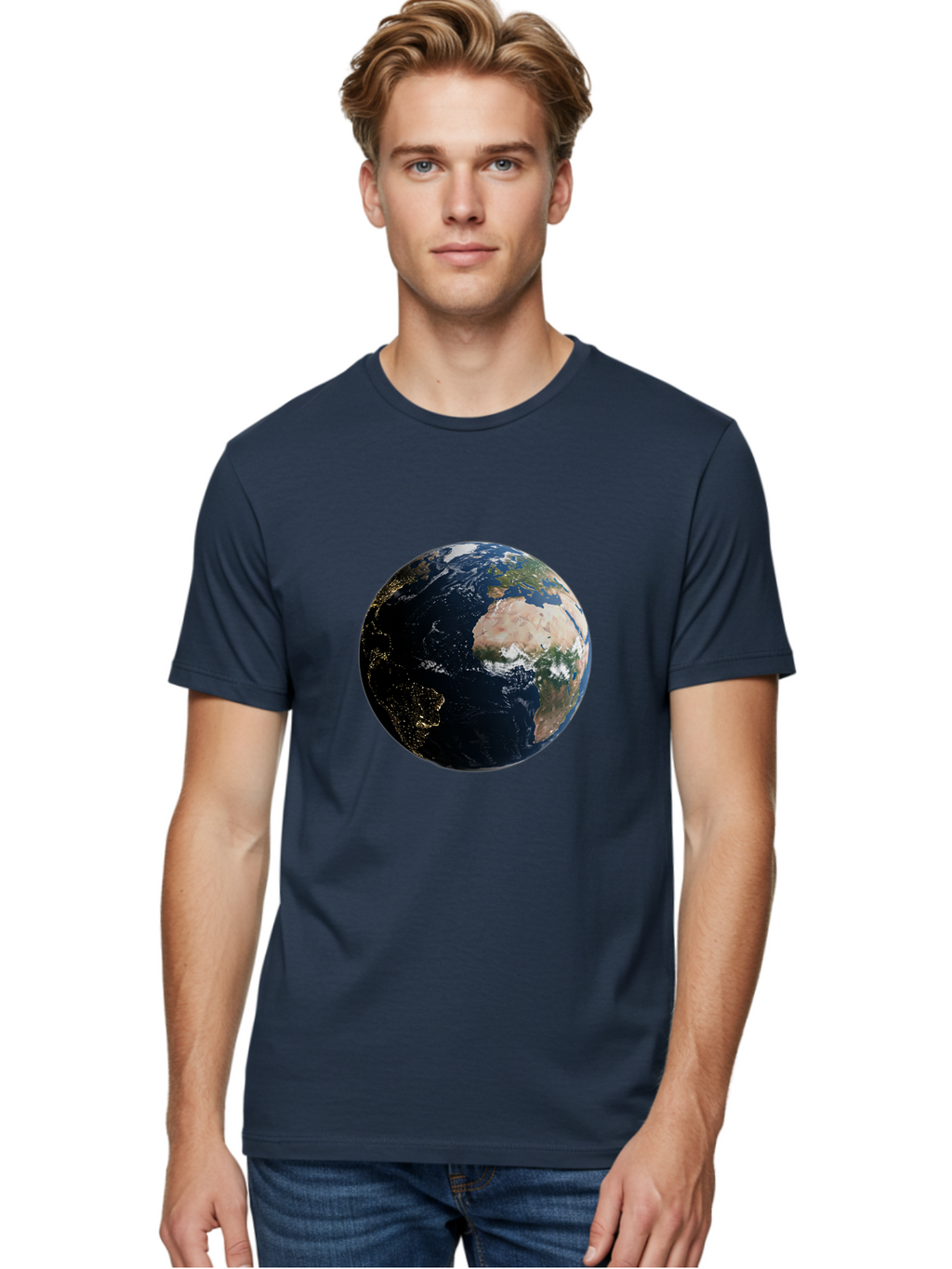 Earth-From-Space-1 Men'S Graphic Tee, 100% Cotton, Comfortable Casual Summer Wear, Machine Washable, Vintage Camera, Old Camera, Antique Camera, Black Camera, Classic Photography, Photography Equipment, Nostalgic Device, Film Camera, Bam356