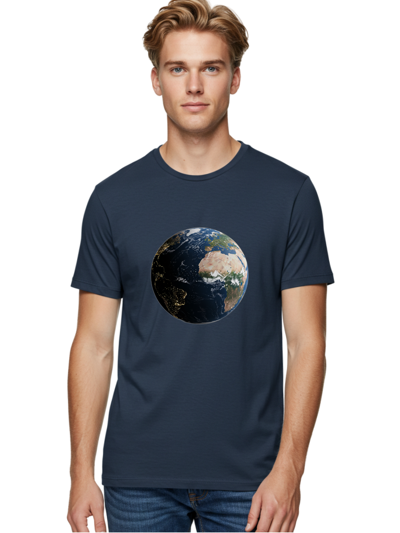 Earth-From-Space-1 Men'S Graphic Tee, 100% Cotton, Comfortable Casual Summer Wear, Machine Washable, Vintage Camera, Old Camera, Antique Camera, Black Camera, Classic Photography, Photography Equipment, Nostalgic Device, Film Camera, Bam356