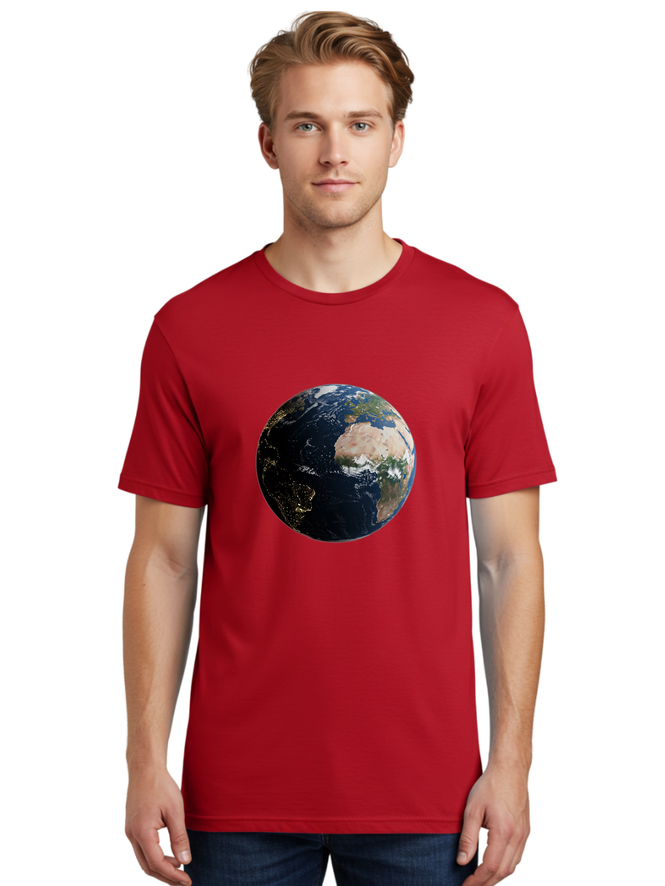 Earth-From-Space-1 Men'S Graphic Tee, 100% Cotton, Comfortable Casual Summer Wear, Machine Washable, Vintage Camera, Old Camera, Antique Camera, Black Camera, Classic Photography, Photography Equipment, Nostalgic Device, Film Camera, Bam356