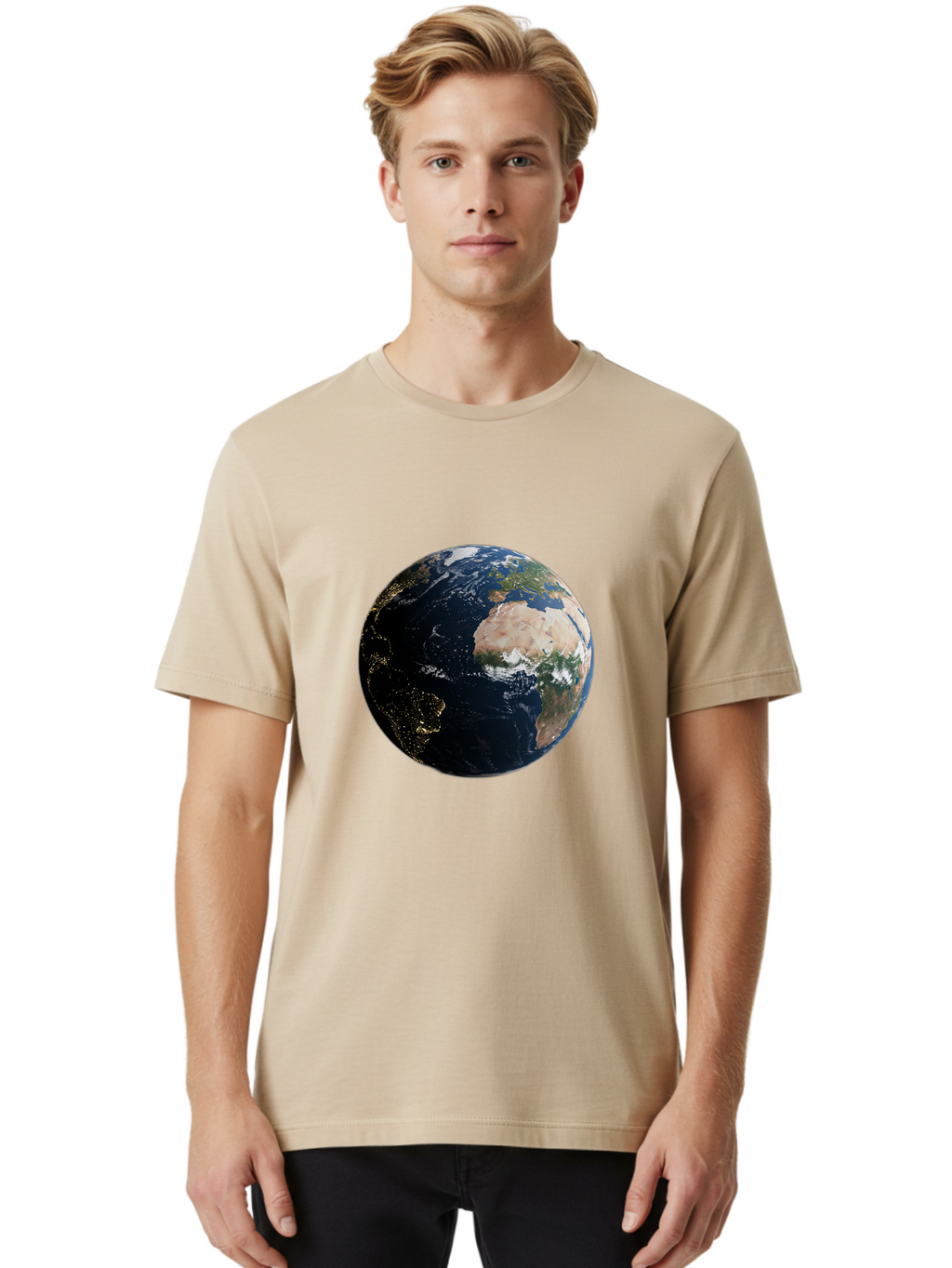 Earth-From-Space-1 Men'S Graphic Tee, 100% Cotton, Comfortable Casual Summer Wear, Machine Washable, Vintage Camera, Old Camera, Antique Camera, Black Camera, Classic Photography, Photography Equipment, Nostalgic Device, Film Camera, Bam356