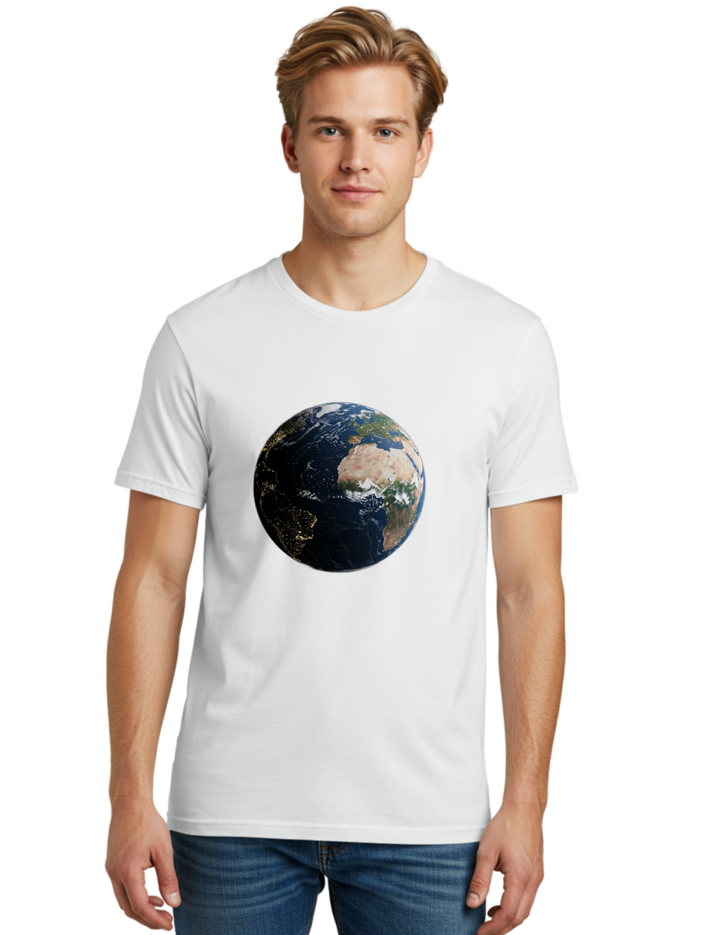 Earth-From-Space-1 Men'S Graphic Tee, 100% Cotton, Comfortable Casual Summer Wear, Machine Washable, Vintage Camera, Old Camera, Antique Camera, Black Camera, Classic Photography, Photography Equipment, Nostalgic Device, Film Camera, Bam356