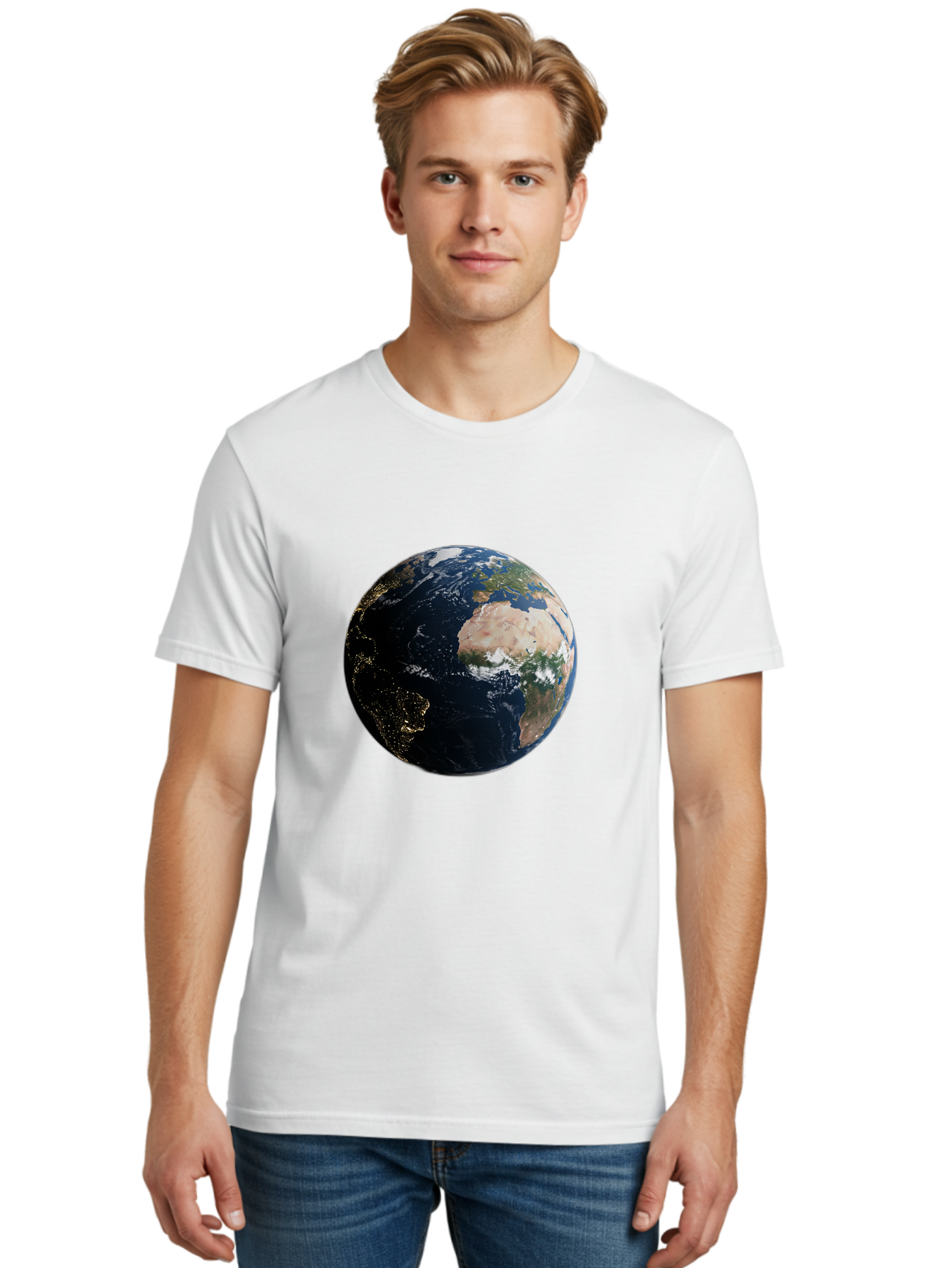 Earth-From-Space-1 Men'S Graphic Tee, 100% Cotton, Comfortable Casual Summer Wear, Machine Washable, Vintage Camera, Old Camera, Antique Camera, Black Camera, Classic Photography, Photography Equipment, Nostalgic Device, Film Camera, Bam356