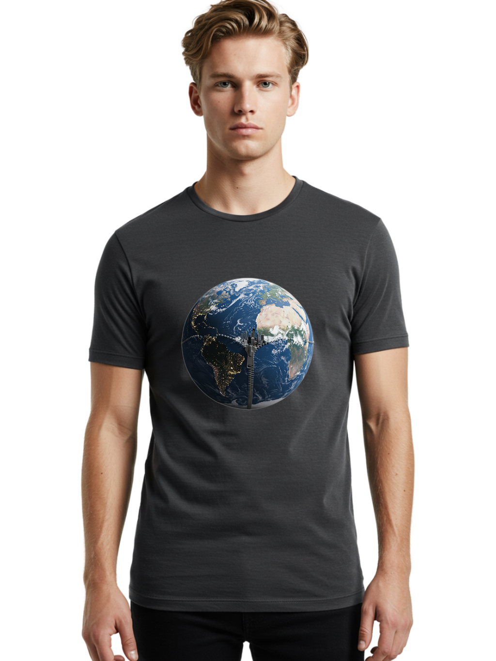 Earth-With-Zip Men'S Graphic Tee, 100% Cotton, Comfortable Casual Summer Wear, Machine Washable, Vintage Camera, Old Camera, Antique Camera, Black Camera, Classic Photography, Photography Equipment, Nostalgic Device, Film Camera, Camera Art Bam360