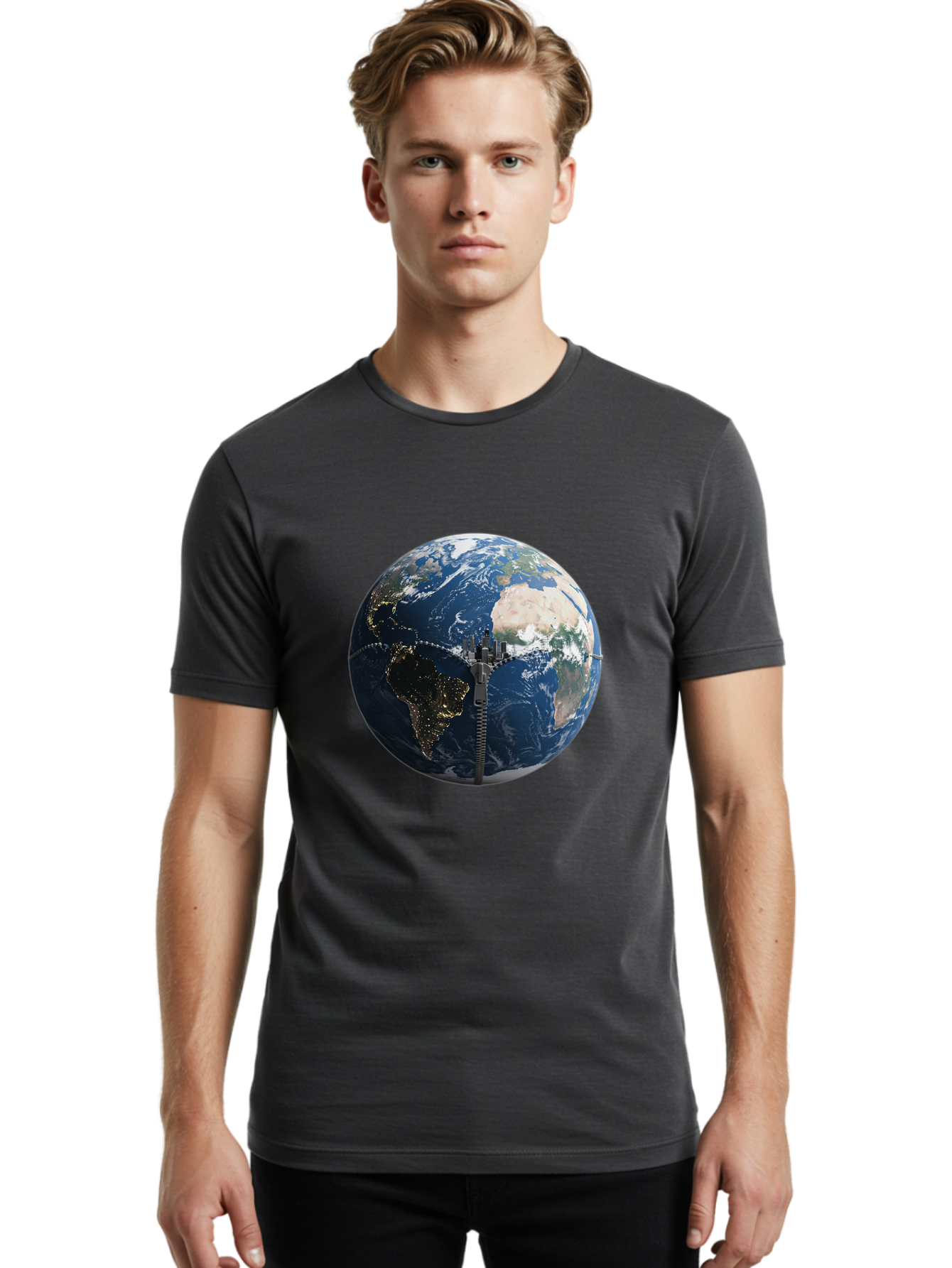 Earth-With-Zip Men'S Graphic Tee, 100% Cotton, Comfortable Casual Summer Wear, Machine Washable, Vintage Camera, Old Camera, Antique Camera, Black Camera, Classic Photography, Photography Equipment, Nostalgic Device, Film Camera, Camera Art Bam360