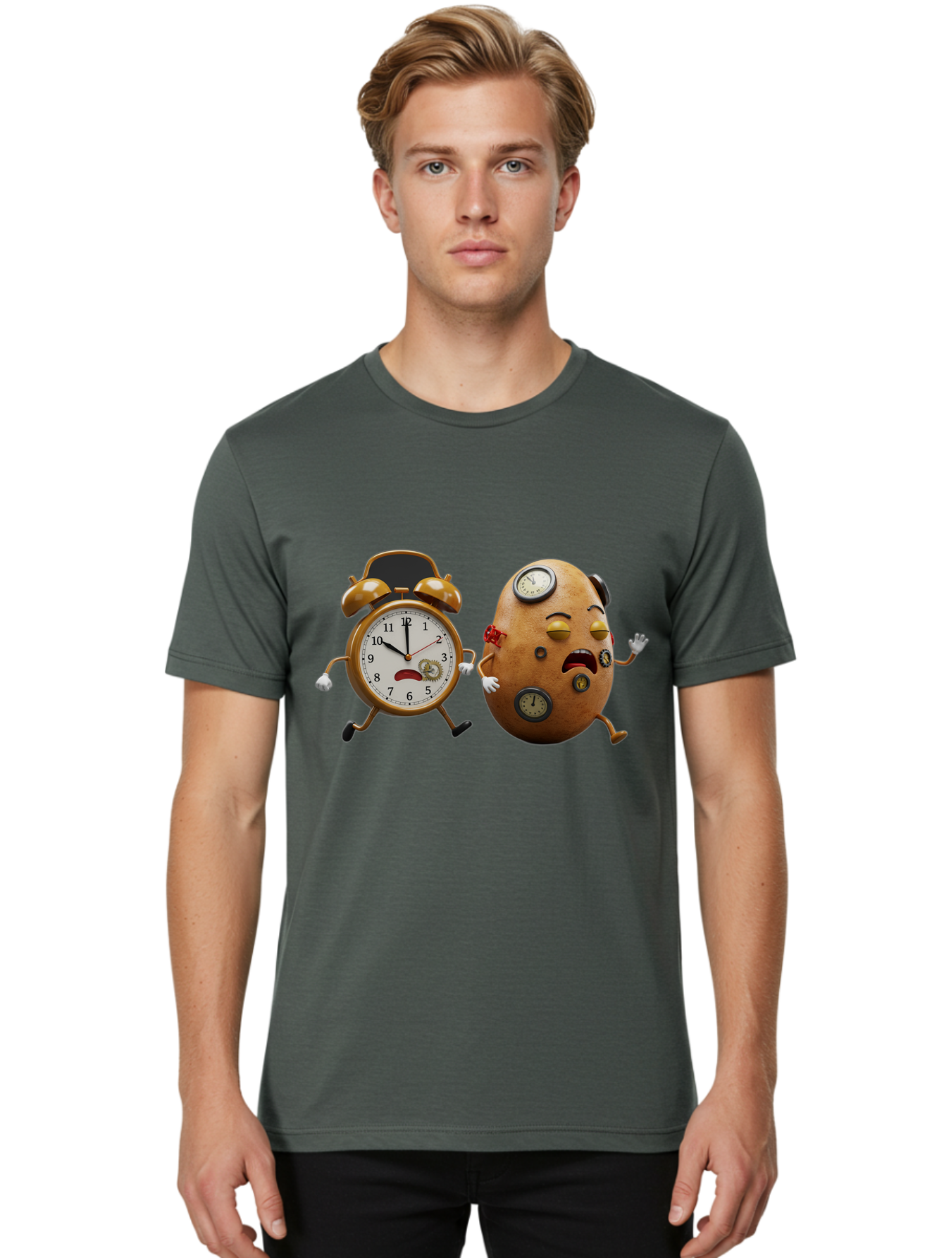 Egg-And-Alarm-Clock Men'S Graphic Tee, 100% Cotton, Comfortable Casual Summer Wear, Machine Washable, Vintage Camera, Old Camera, Antique Camera, Black Camera, Classic Photography, Photography Equipment, Nostalgic Device, Film Camera, Bam367