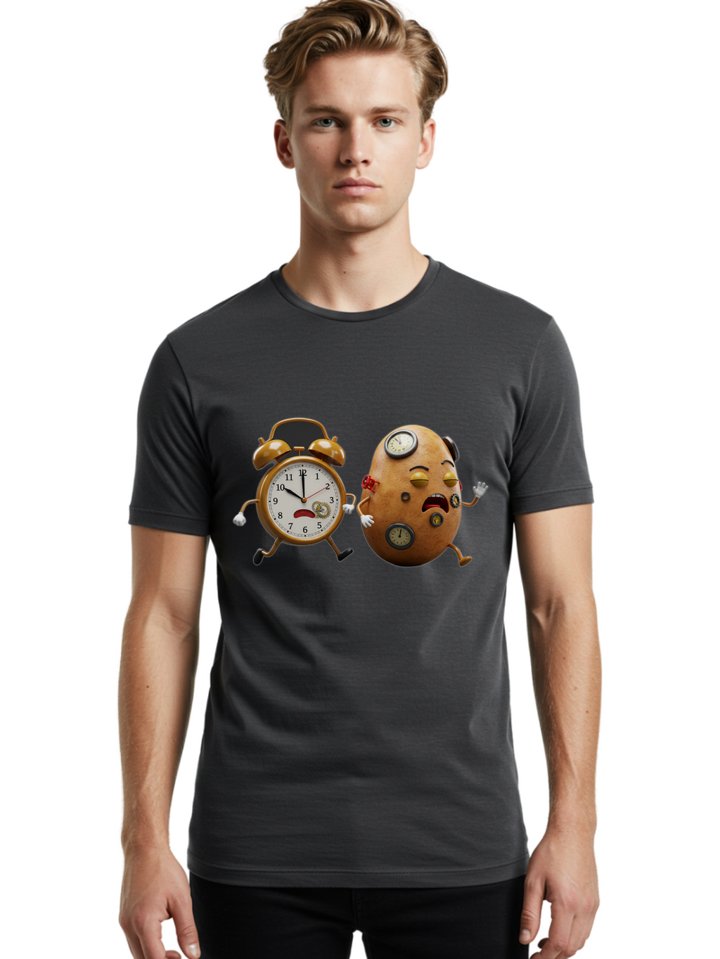 Egg-And-Alarm-Clock Men'S Graphic Tee, 100% Cotton, Comfortable Casual Summer Wear, Machine Washable, Vintage Camera, Old Camera, Antique Camera, Black Camera, Classic Photography, Photography Equipment, Nostalgic Device, Film Camera, Bam367