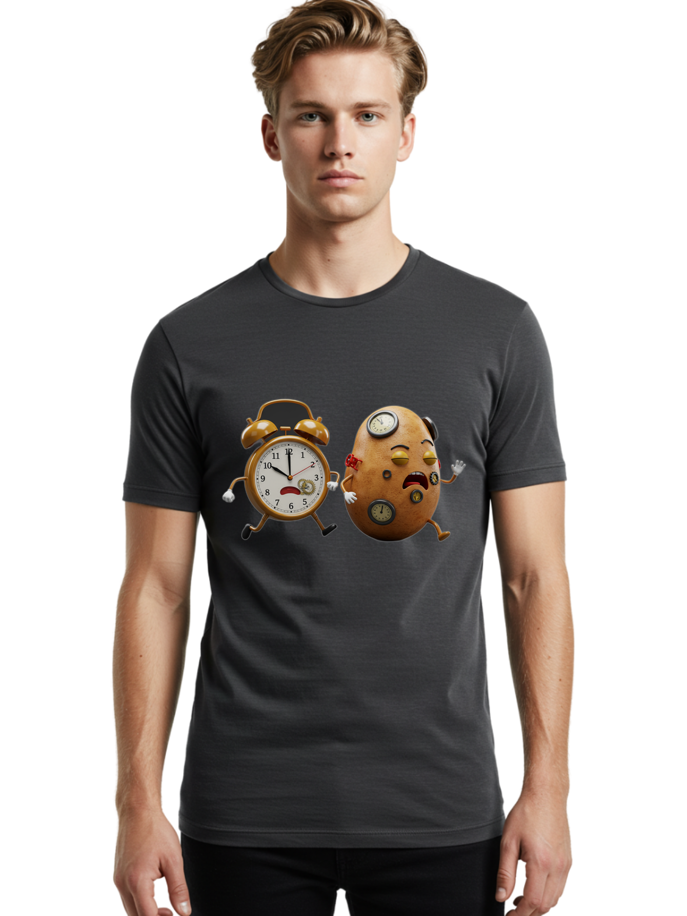 Egg-And-Alarm-Clock Men'S Graphic Tee, 100% Cotton, Comfortable Casual Summer Wear, Machine Washable, Vintage Camera, Old Camera, Antique Camera, Black Camera, Classic Photography, Photography Equipment, Nostalgic Device, Film Camera, Bam367