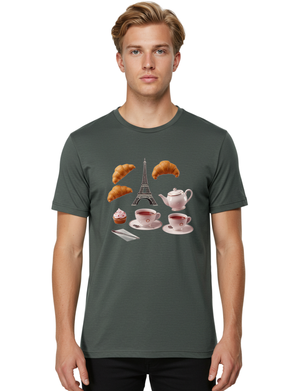 Eiffel-Tower-Tea Men'S Graphic Tee, 100% Cotton, Comfortable Casual Summer Wear, Machine Washable, Vintage Camera, Old Camera, Antique Camera, Black Camera, Classic Photography, Photography Equipment, Nostalgic Device, Film Camera, Camera Art Bam373