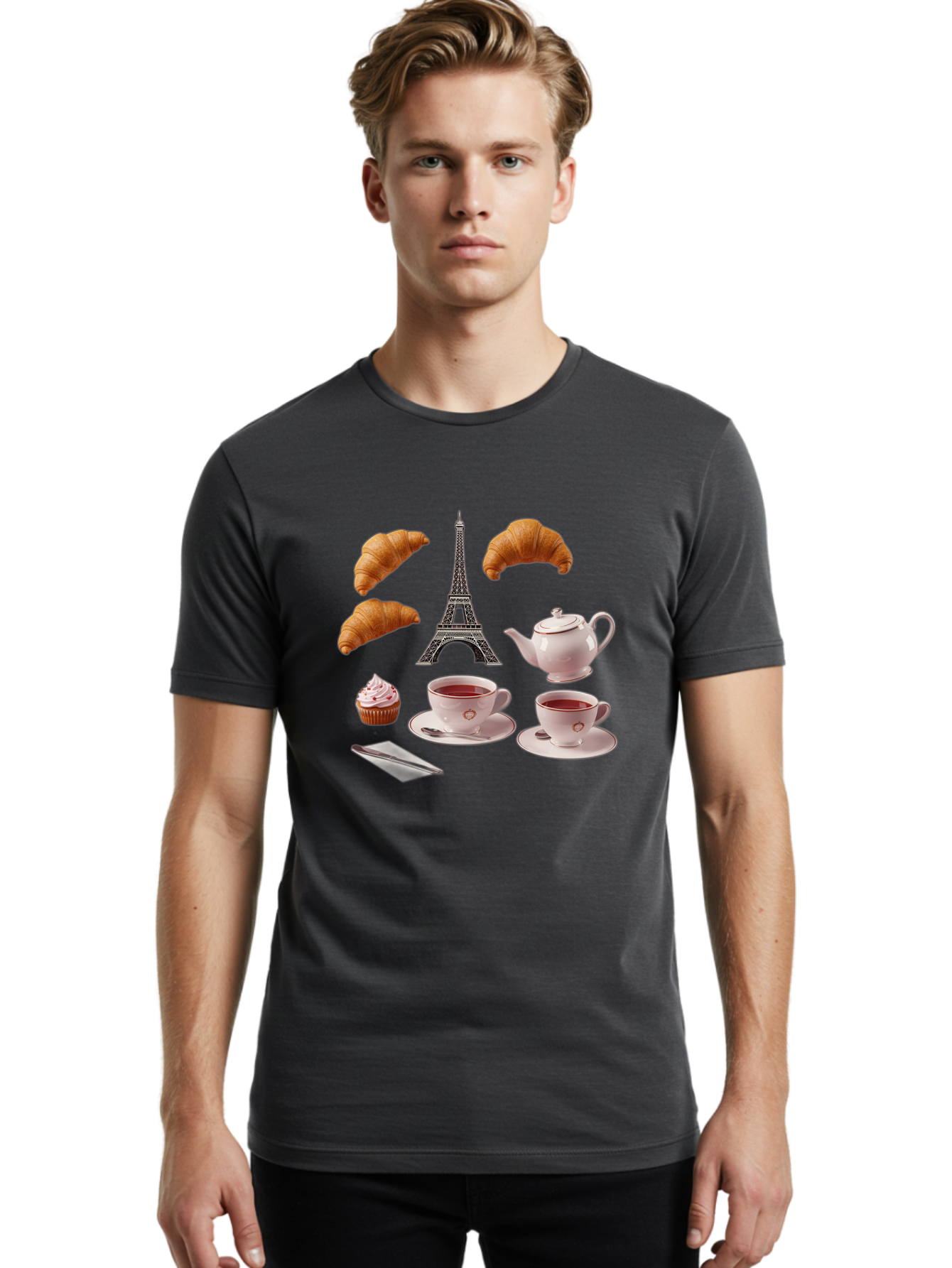 Eiffel-Tower-Tea Men'S Graphic Tee, 100% Cotton, Comfortable Casual Summer Wear, Machine Washable, Vintage Camera, Old Camera, Antique Camera, Black Camera, Classic Photography, Photography Equipment, Nostalgic Device, Film Camera, Camera Art Bam373