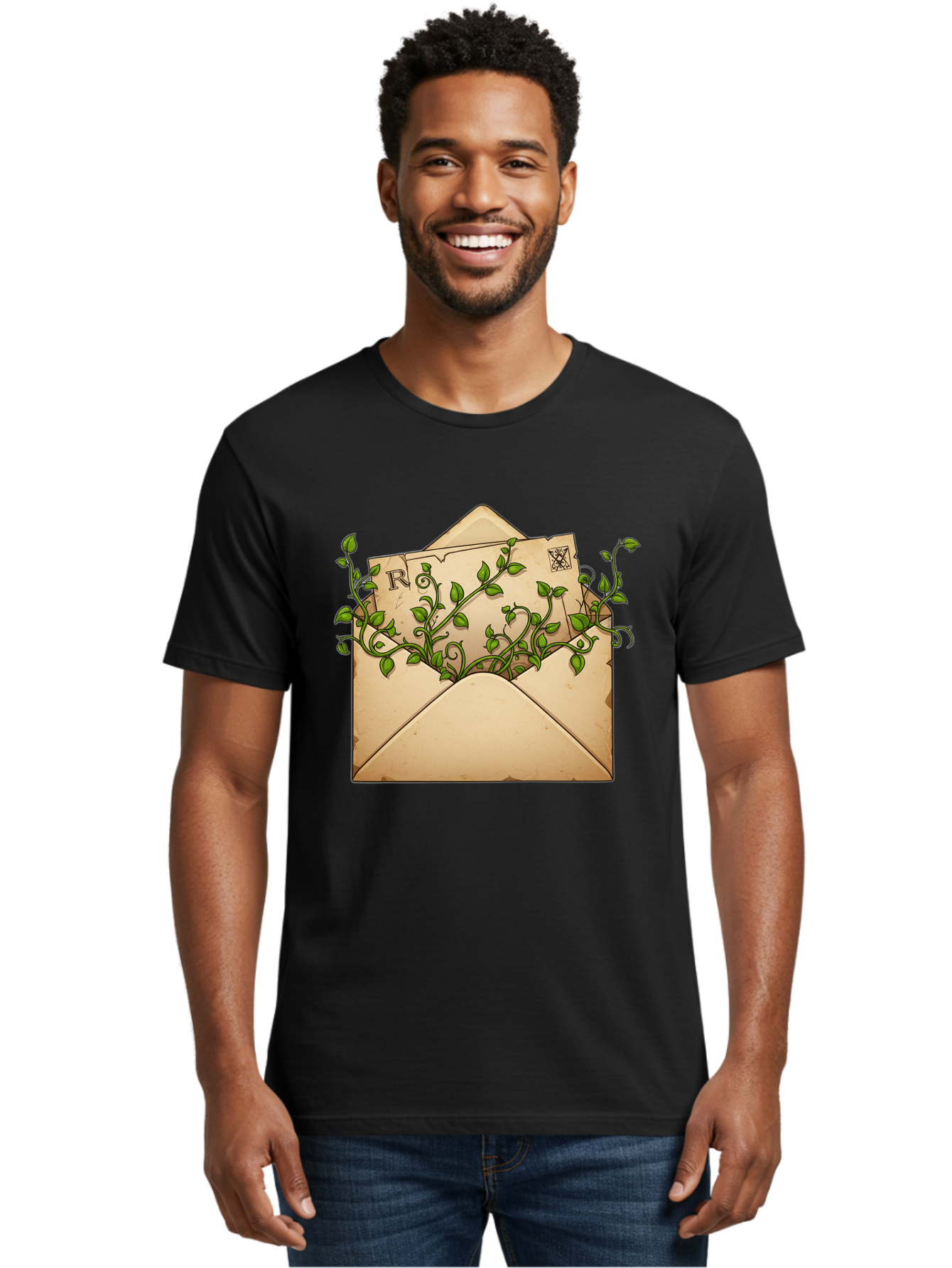 Envelope-With-Vines-And-Letter Men'S Graphic Tee, 100% Cotton, Comfortable Casual Summer Wear, Machine Washable, Vintage Camera, Old Camera, Antique Camera, Black Camera, Classic Photography, Photography Equipment, Nostalgic Device, Bam381