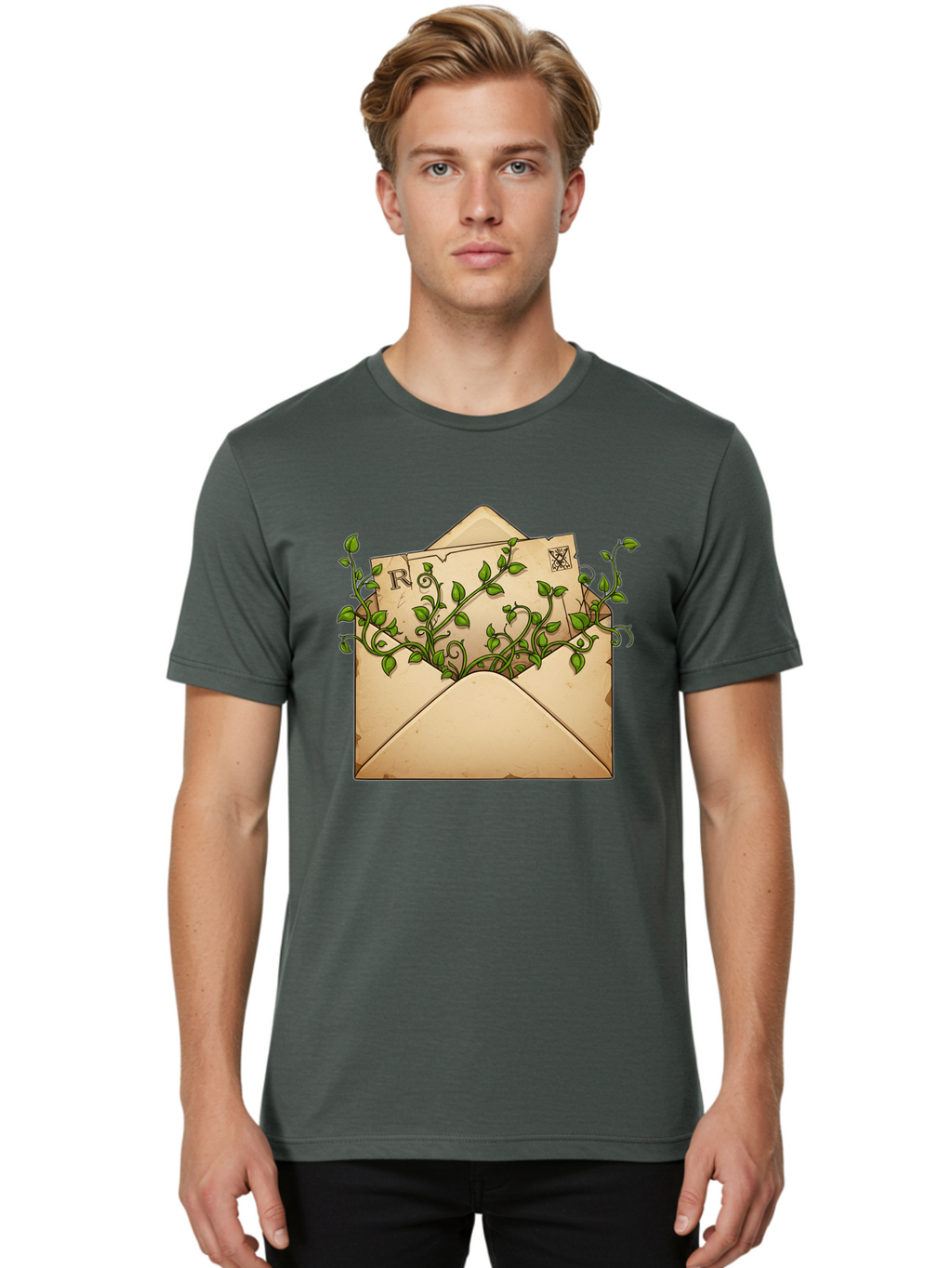 Envelope-With-Vines-And-Letter Men'S Graphic Tee, 100% Cotton, Comfortable Casual Summer Wear, Machine Washable, Vintage Camera, Old Camera, Antique Camera, Black Camera, Classic Photography, Photography Equipment, Nostalgic Device, Bam381