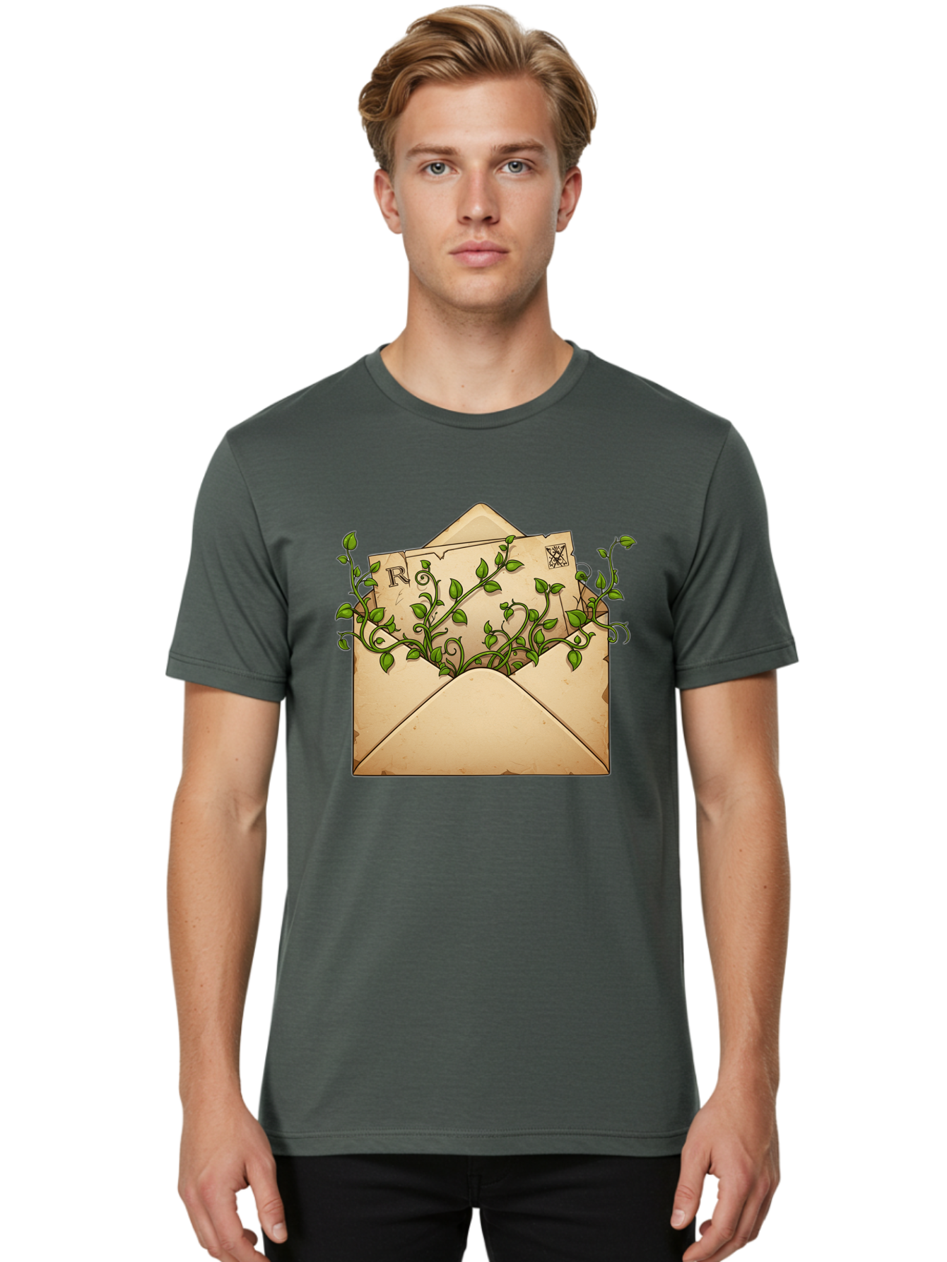 Envelope-With-Vines-And-Letter Men'S Graphic Tee, 100% Cotton, Comfortable Casual Summer Wear, Machine Washable, Vintage Camera, Old Camera, Antique Camera, Black Camera, Classic Photography, Photography Equipment, Nostalgic Device, Bam381