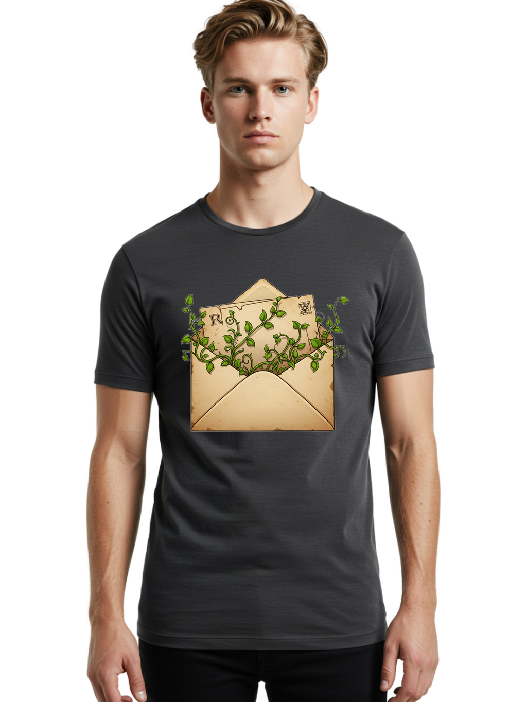 Envelope-With-Vines-And-Letter Men'S Graphic Tee, 100% Cotton, Comfortable Casual Summer Wear, Machine Washable, Vintage Camera, Old Camera, Antique Camera, Black Camera, Classic Photography, Photography Equipment, Nostalgic Device, Bam381