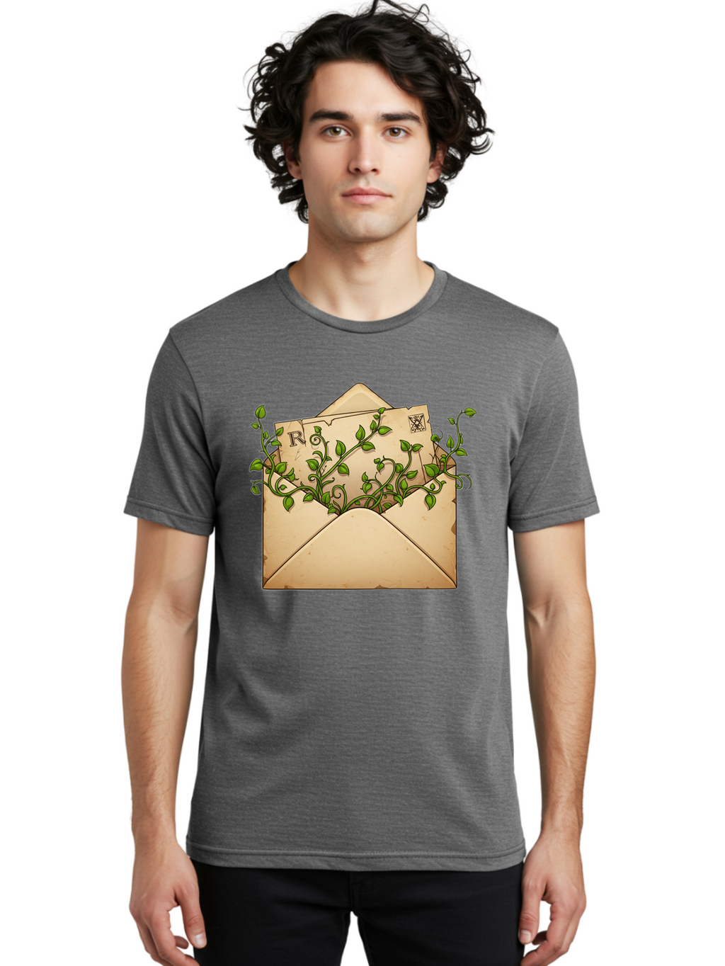 Envelope-With-Vines-And-Letter Men'S Graphic Tee, 100% Cotton, Comfortable Casual Summer Wear, Machine Washable, Vintage Camera, Old Camera, Antique Camera, Black Camera, Classic Photography, Photography Equipment, Nostalgic Device, Bam381