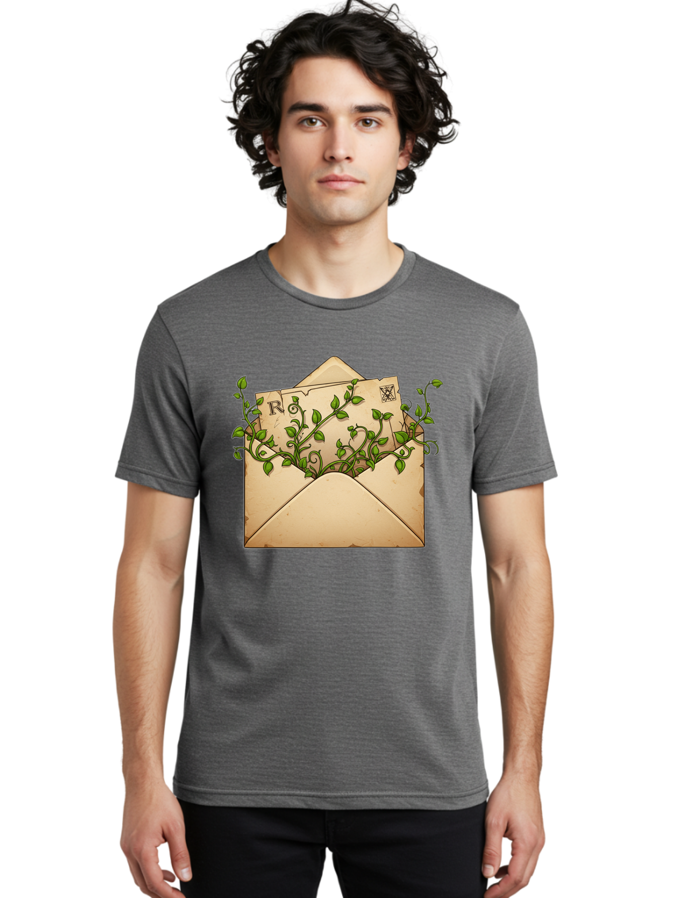 Envelope-With-Vines-And-Letter Men'S Graphic Tee, 100% Cotton, Comfortable Casual Summer Wear, Machine Washable, Vintage Camera, Old Camera, Antique Camera, Black Camera, Classic Photography, Photography Equipment, Nostalgic Device, Bam381