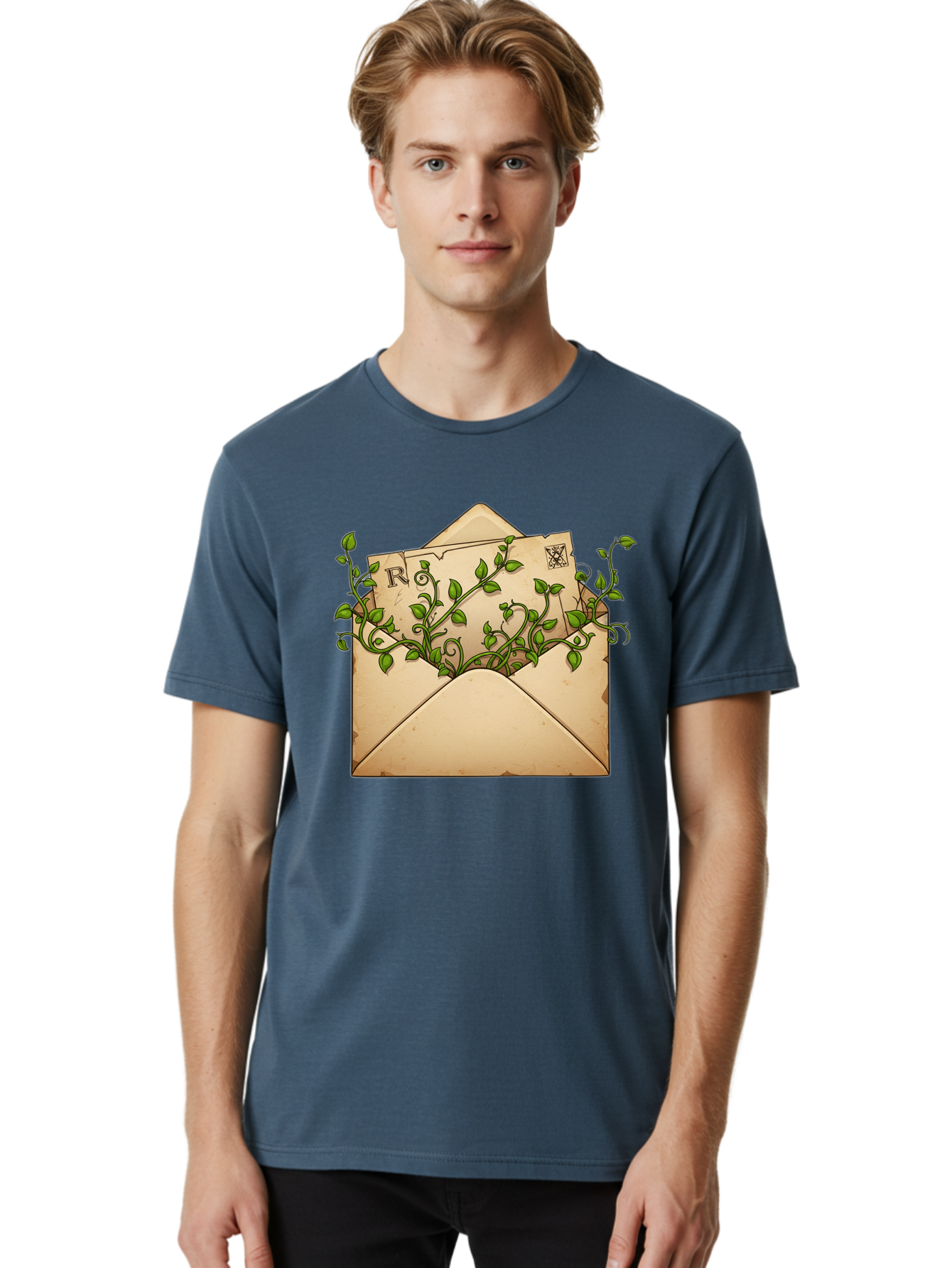 Envelope-With-Vines-And-Letter Men'S Graphic Tee, 100% Cotton, Comfortable Casual Summer Wear, Machine Washable, Vintage Camera, Old Camera, Antique Camera, Black Camera, Classic Photography, Photography Equipment, Nostalgic Device, Bam381
