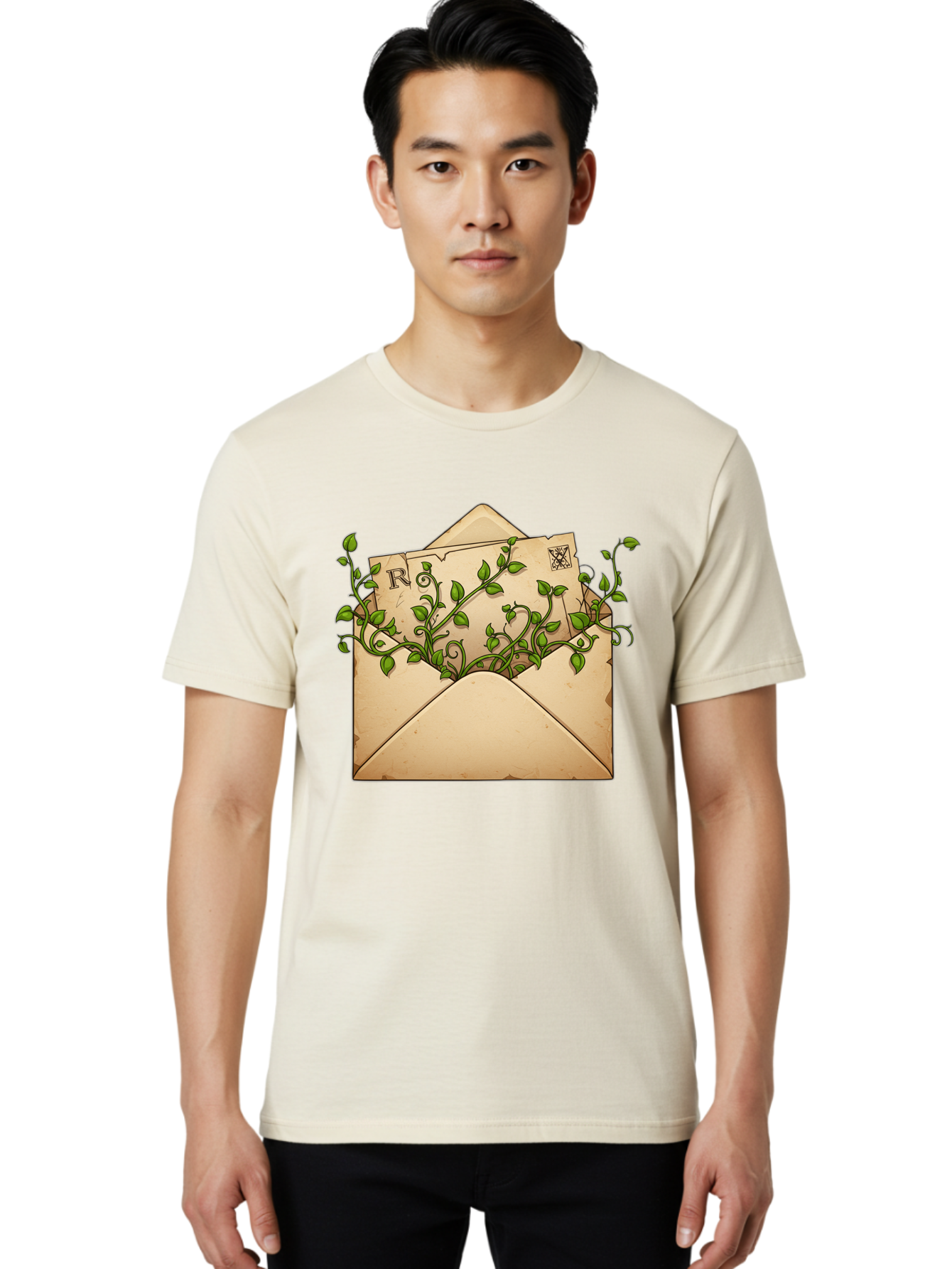 Envelope-With-Vines-And-Letter Men'S Graphic Tee, 100% Cotton, Comfortable Casual Summer Wear, Machine Washable, Vintage Camera, Old Camera, Antique Camera, Black Camera, Classic Photography, Photography Equipment, Nostalgic Device, Bam381
