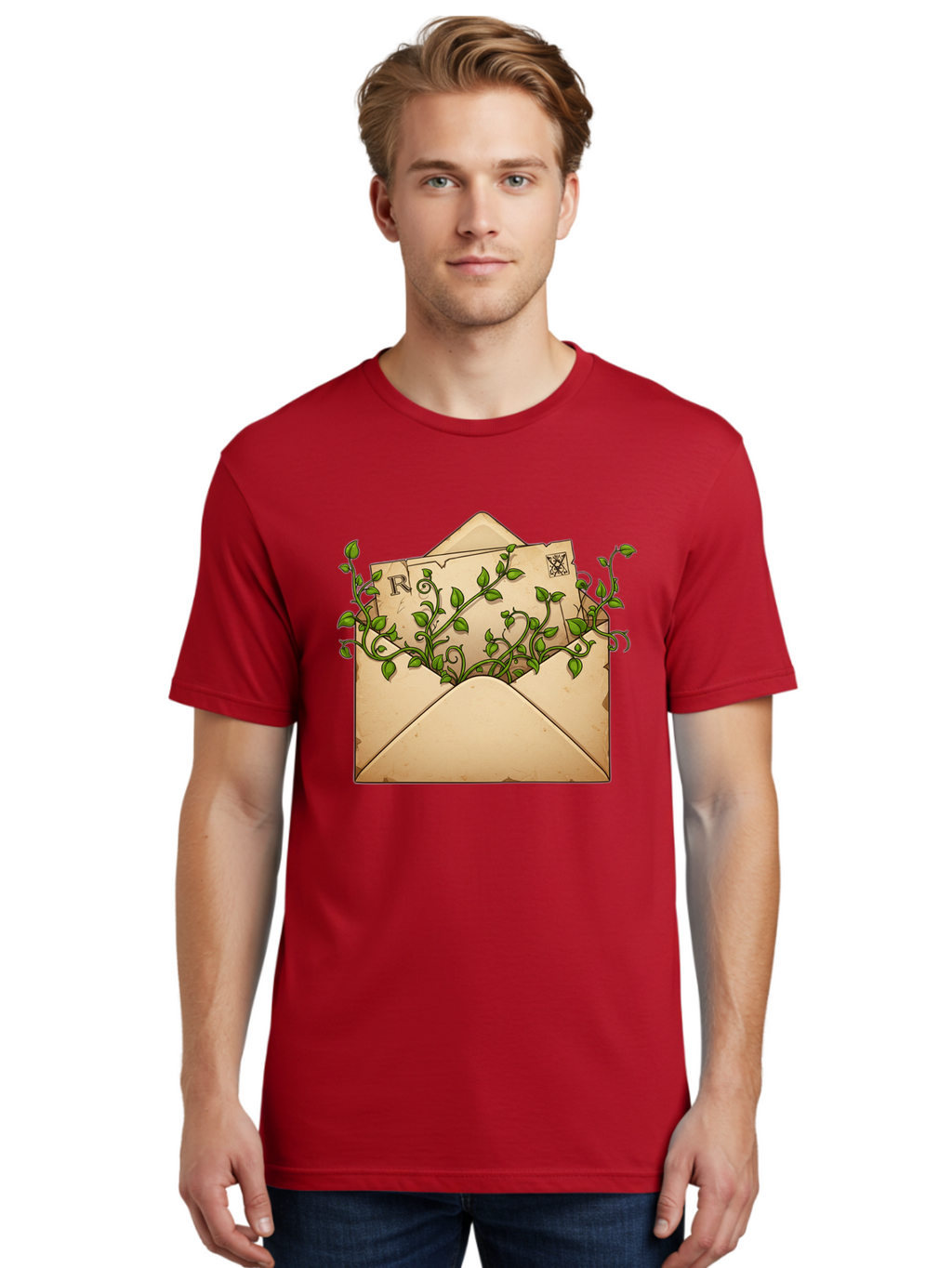 Envelope-With-Vines-And-Letter Men'S Graphic Tee, 100% Cotton, Comfortable Casual Summer Wear, Machine Washable, Vintage Camera, Old Camera, Antique Camera, Black Camera, Classic Photography, Photography Equipment, Nostalgic Device, Bam381