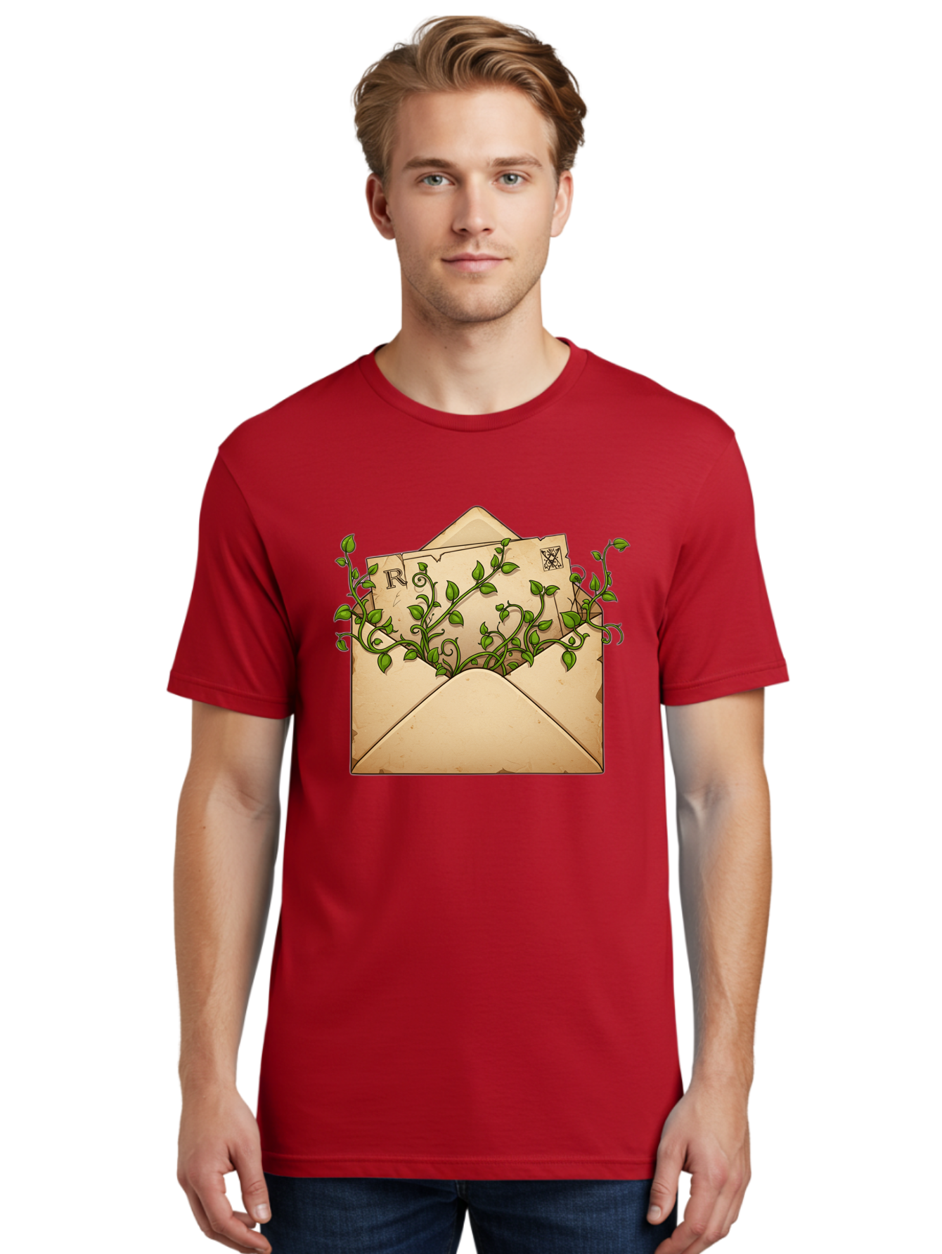 Envelope-With-Vines-And-Letter Men'S Graphic Tee, 100% Cotton, Comfortable Casual Summer Wear, Machine Washable, Vintage Camera, Old Camera, Antique Camera, Black Camera, Classic Photography, Photography Equipment, Nostalgic Device, Bam381