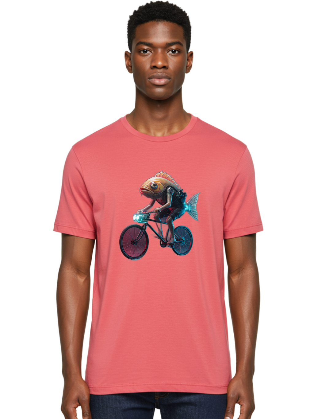 Fish-On-Bicycle-1 Men'S Graphic Tee, 100% Cotton, Comfortable Casual Summer Wear, Machine Washable, Vintage Camera, Old Camera, Antique Camera, Black Camera, Classic Photography, Photography Equipment, Nostalgic Device, Film Camera, Camera Art Bam401