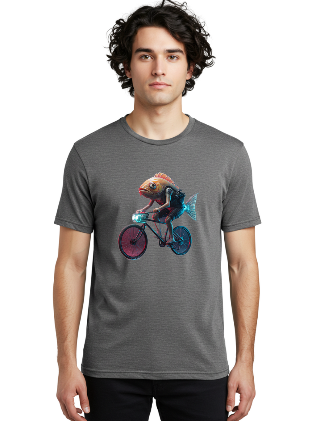 Fish-On-Bicycle-1 Men'S Graphic Tee, 100% Cotton, Comfortable Casual Summer Wear, Machine Washable, Vintage Camera, Old Camera, Antique Camera, Black Camera, Classic Photography, Photography Equipment, Nostalgic Device, Film Camera, Camera Art Bam401