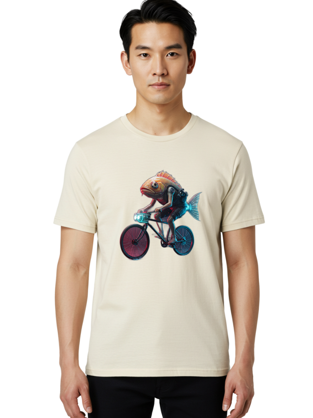 Fish-On-Bicycle-1 Men'S Graphic Tee, 100% Cotton, Comfortable Casual Summer Wear, Machine Washable, Vintage Camera, Old Camera, Antique Camera, Black Camera, Classic Photography, Photography Equipment, Nostalgic Device, Film Camera, Camera Art Bam401
