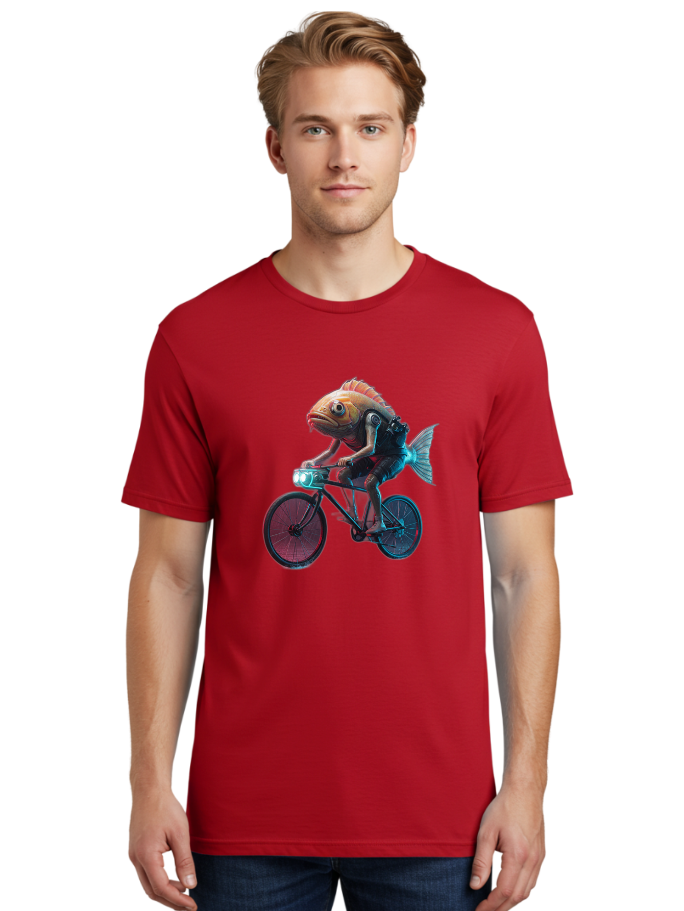 Fish-On-Bicycle-1 Men'S Graphic Tee, 100% Cotton, Comfortable Casual Summer Wear, Machine Washable, Vintage Camera, Old Camera, Antique Camera, Black Camera, Classic Photography, Photography Equipment, Nostalgic Device, Film Camera, Camera Art Bam401