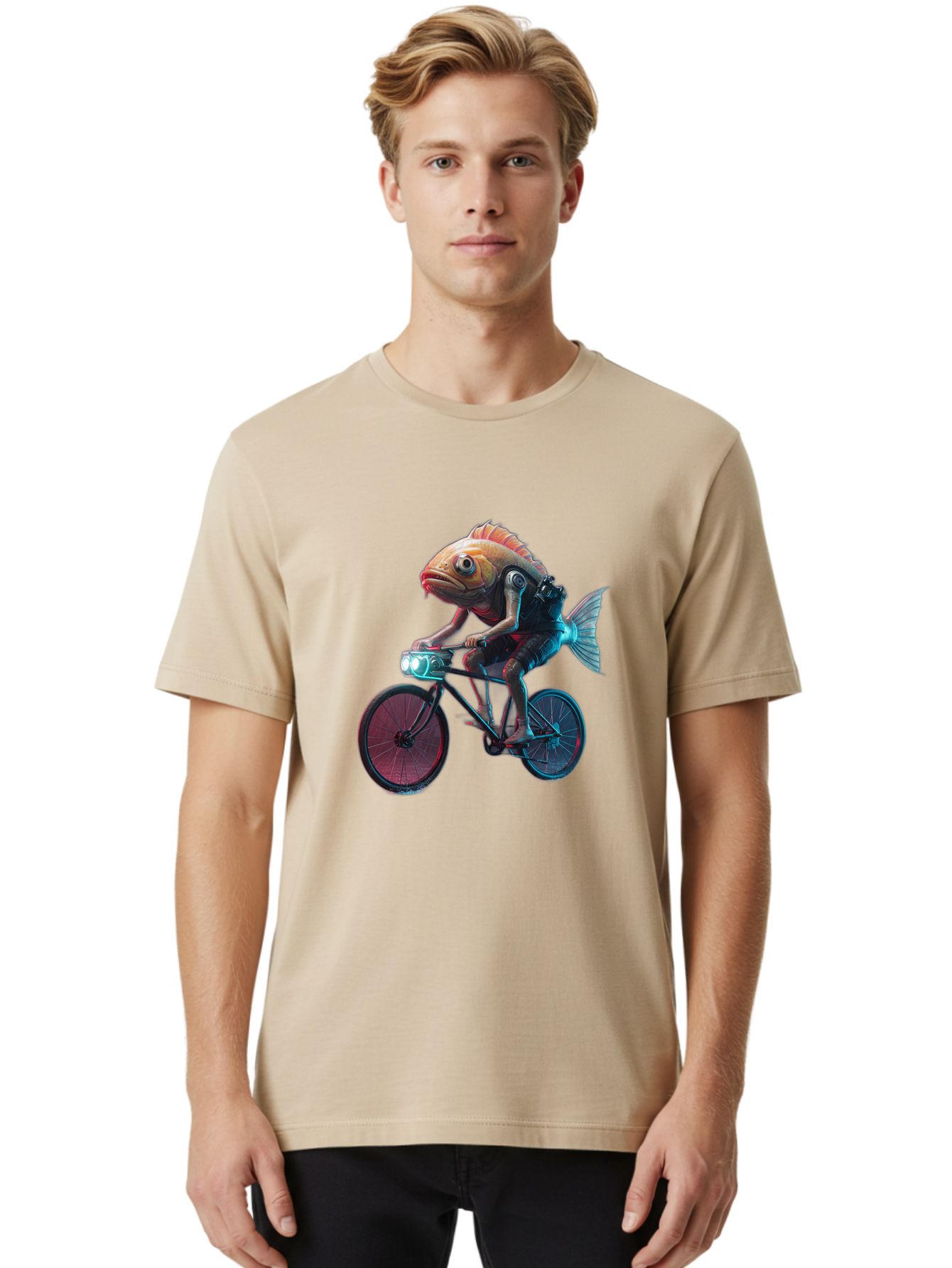 Fish-On-Bicycle-1 Men'S Graphic Tee, 100% Cotton, Comfortable Casual Summer Wear, Machine Washable, Vintage Camera, Old Camera, Antique Camera, Black Camera, Classic Photography, Photography Equipment, Nostalgic Device, Film Camera, Camera Art Bam401