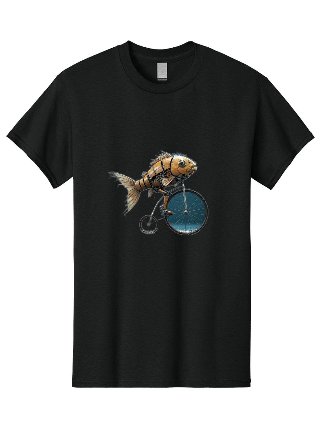 Fish-Riding-Bicycle Men'S Graphic Tee, 100% Cotton, Comfortable Casual Summer Wear, Machine Washable, Vintage Camera, Old Camera, Antique Camera, Black Camera, Classic Photography, Photography Equipment, Nostalgic Device, Film Camera, Bam403