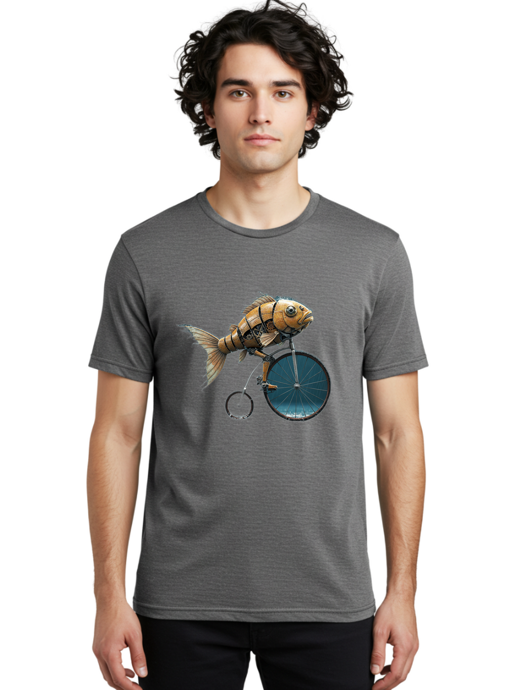 Fish-Riding-Bicycle Men'S Graphic Tee, 100% Cotton, Comfortable Casual Summer Wear, Machine Washable, Vintage Camera, Old Camera, Antique Camera, Black Camera, Classic Photography, Photography Equipment, Nostalgic Device, Film Camera, Bam403