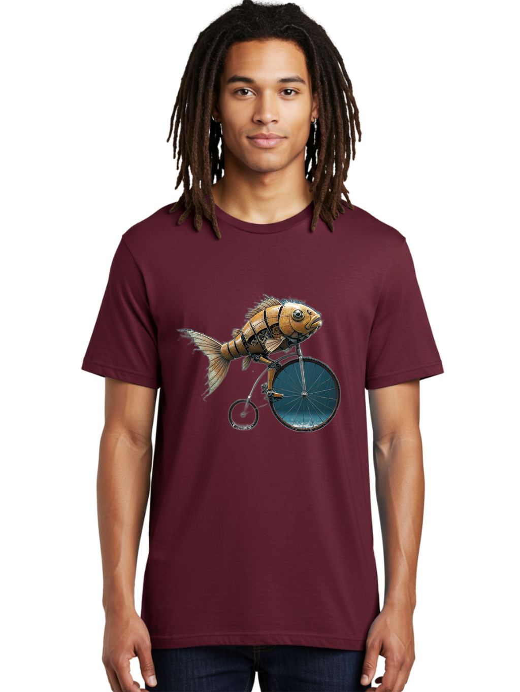 Fish-Riding-Bicycle Men'S Graphic Tee, 100% Cotton, Comfortable Casual Summer Wear, Machine Washable, Vintage Camera, Old Camera, Antique Camera, Black Camera, Classic Photography, Photography Equipment, Nostalgic Device, Film Camera, Bam403