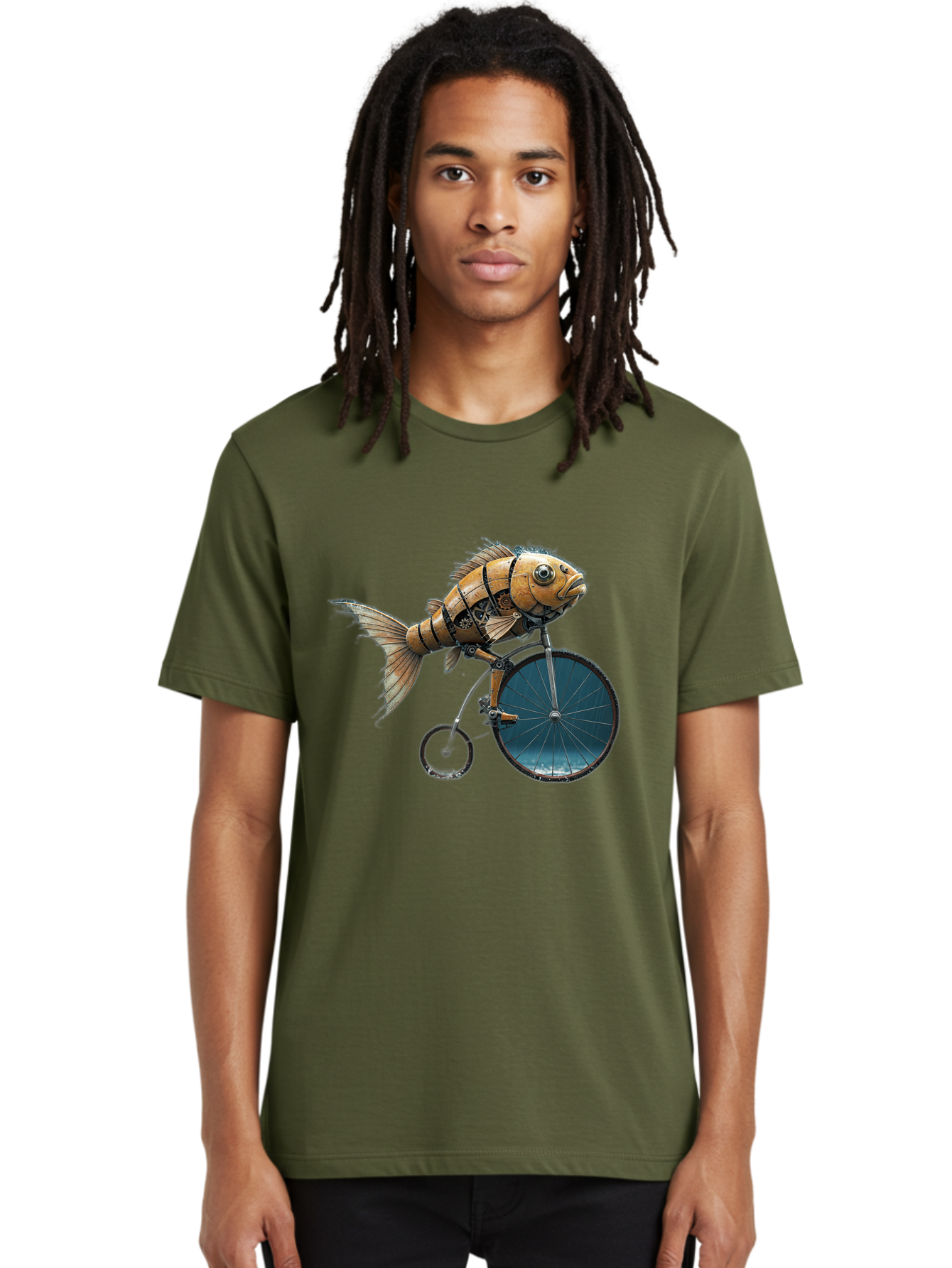 Fish-Riding-Bicycle Men'S Graphic Tee, 100% Cotton, Comfortable Casual Summer Wear, Machine Washable, Vintage Camera, Old Camera, Antique Camera, Black Camera, Classic Photography, Photography Equipment, Nostalgic Device, Film Camera, Bam403