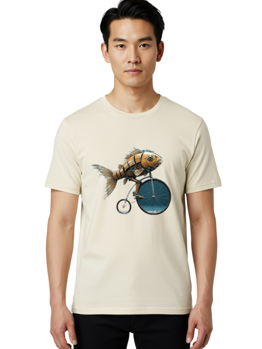 Fish-Riding-Bicycle Men'S Graphic Tee, 100% Cotton, Comfortable Casual Summer Wear, Machine Washable, Vintage Camera, Old Camera, Antique Camera, Black Camera, Classic Photography, Photography Equipment, Nostalgic Device, Film Camera, Bam403