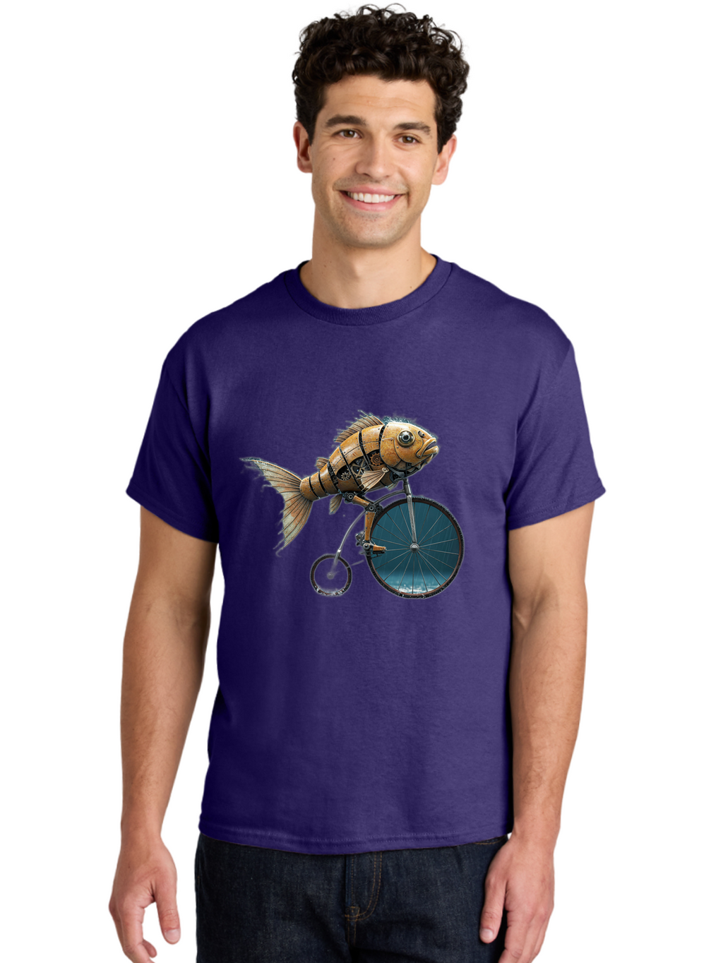 Fish-Riding-Bicycle Men'S Graphic Tee, 100% Cotton, Comfortable Casual Summer Wear, Machine Washable, Vintage Camera, Old Camera, Antique Camera, Black Camera, Classic Photography, Photography Equipment, Nostalgic Device, Film Camera, Bam403