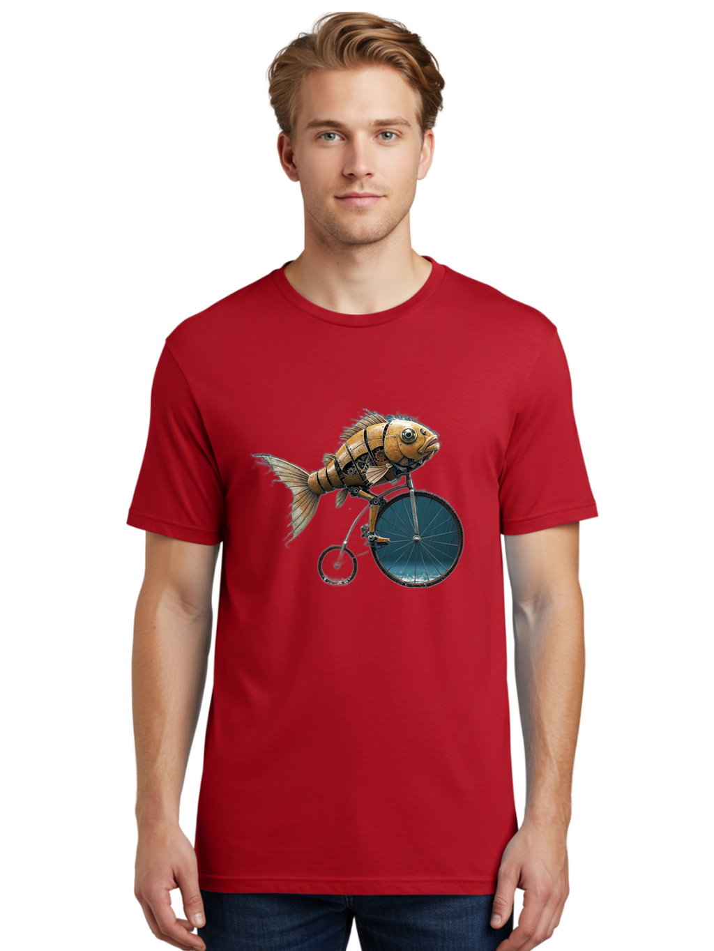 Fish-Riding-Bicycle Men'S Graphic Tee, 100% Cotton, Comfortable Casual Summer Wear, Machine Washable, Vintage Camera, Old Camera, Antique Camera, Black Camera, Classic Photography, Photography Equipment, Nostalgic Device, Film Camera, Bam403